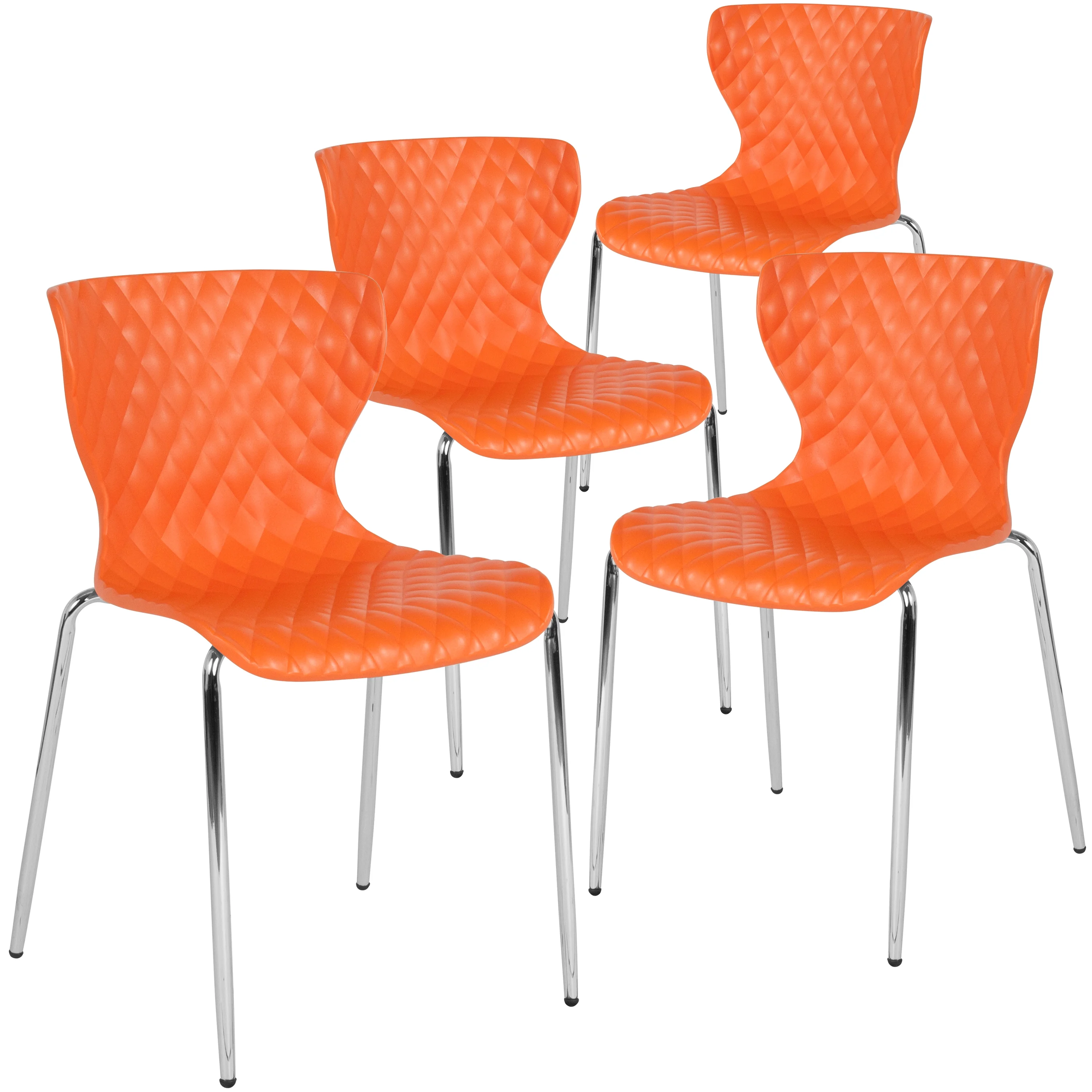 BizChair 4 Pack Contemporary Design Orange Plastic Stack Chair