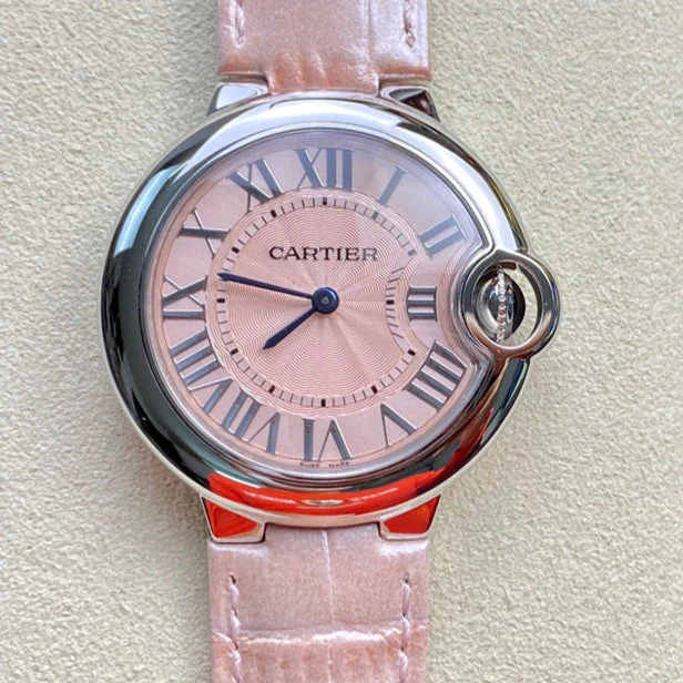 Cartier Watch Balloon 33mm Silver Pink Leather