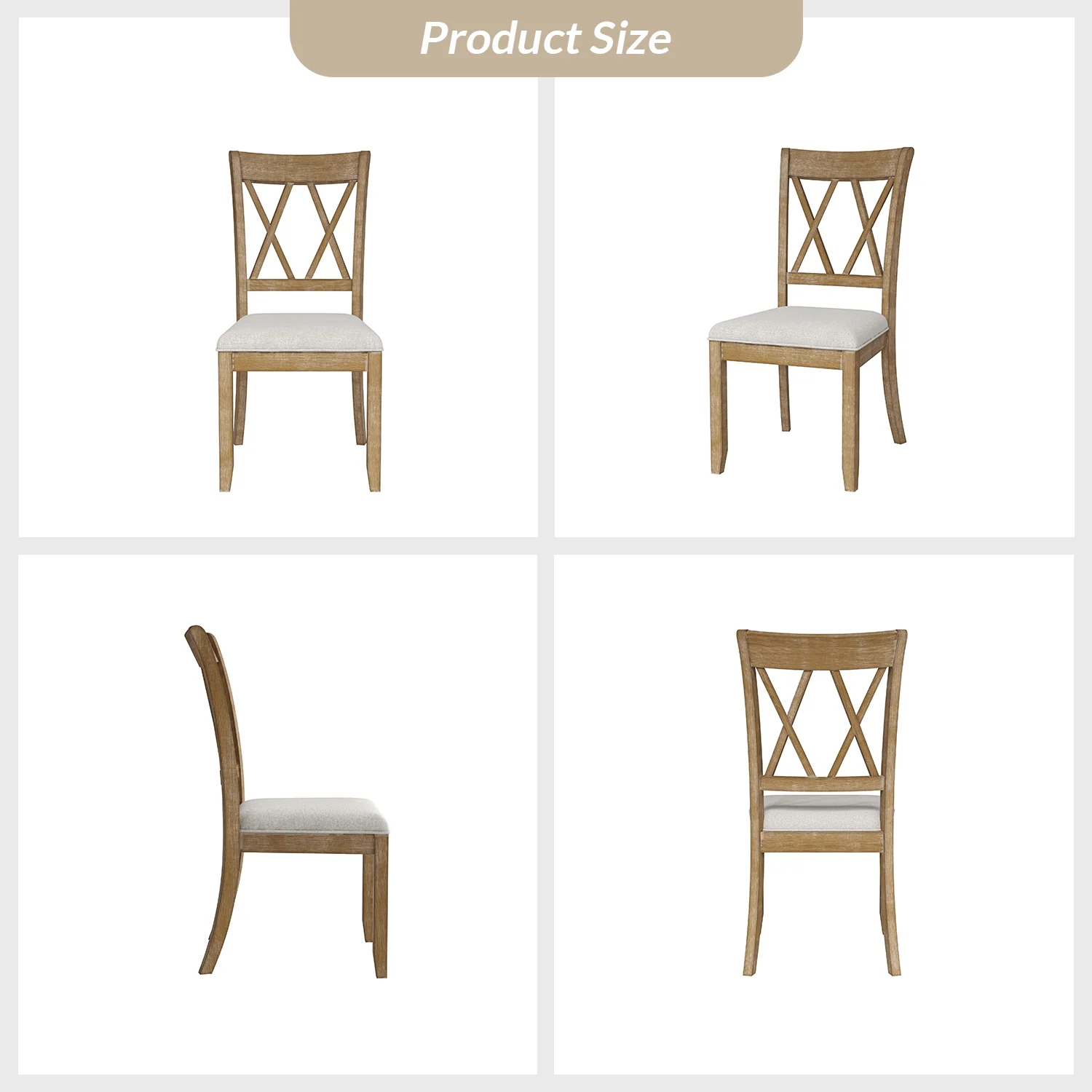 Farmhouse Solid Wood Dining Chairs Upholstered Armless Side Chairs Set of 4 Crossing High Backrest Living Room Kitchen