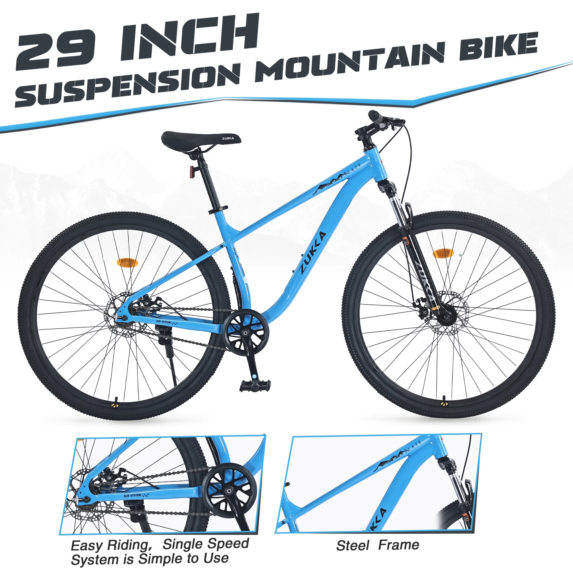 Outdoor Bike 29 Inch Wheels Single Speed Mountain Bike, for Men Women and , Front Suspension, Steel Frame,Mountain Bike for Outdoor