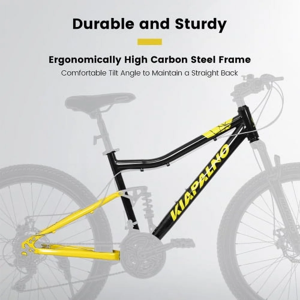 26 " Mountain Bike for Men Women, 21-Speed Aluminium Frame Bicycles with Fork Plus Shock Absorber, Yellow