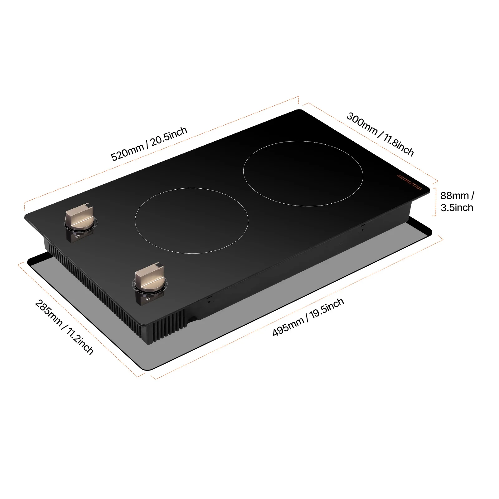 KFFKFF 12 Inch Induction Stove, 1800W 2 Burner Electric Cooktop Built-in Stove top with Knob-Controlled, 12 Heat Levels, Glass Top, Automatic Power-Off