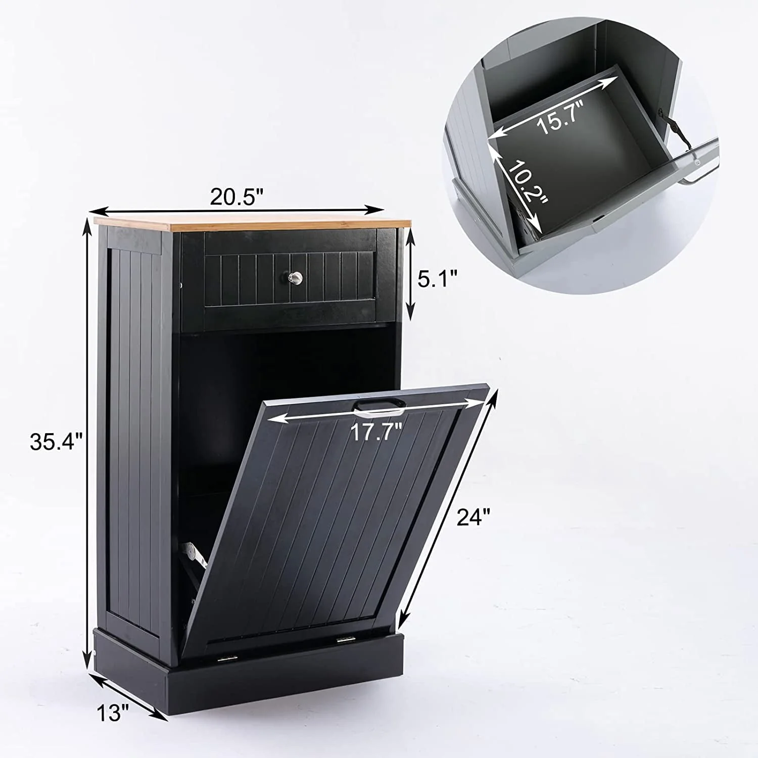 Yaoping Kitchen Trash Cabinet Tilt Out Free Standing Storage Can, Wood Garbage Recycling Station Hideaway Trash Holder Drawers(Black-1)