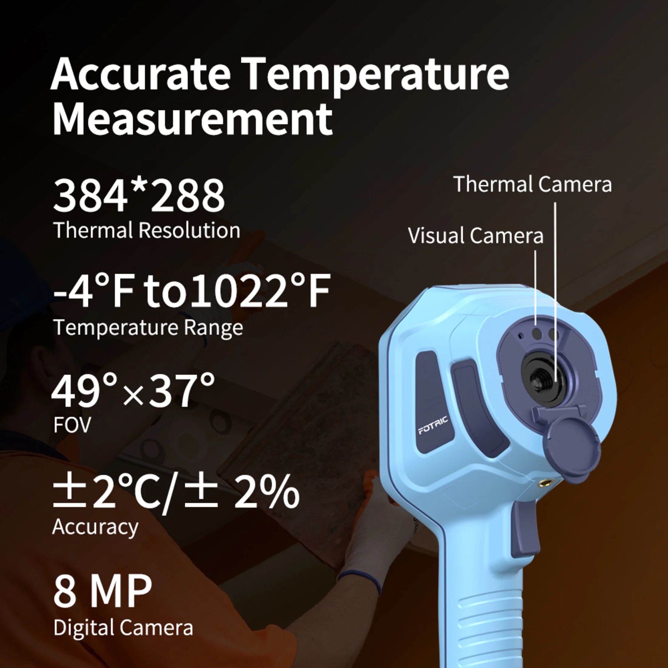 FOTRIC TK7 Professional Thermal Imaging Camera, 384 x 288 IR Resolution , 49 *37 FOV Thermal Imager with 8MP Visual Camera for Electrical, Home Inspections, -4F to 1022F, 3.5" Touch Screen