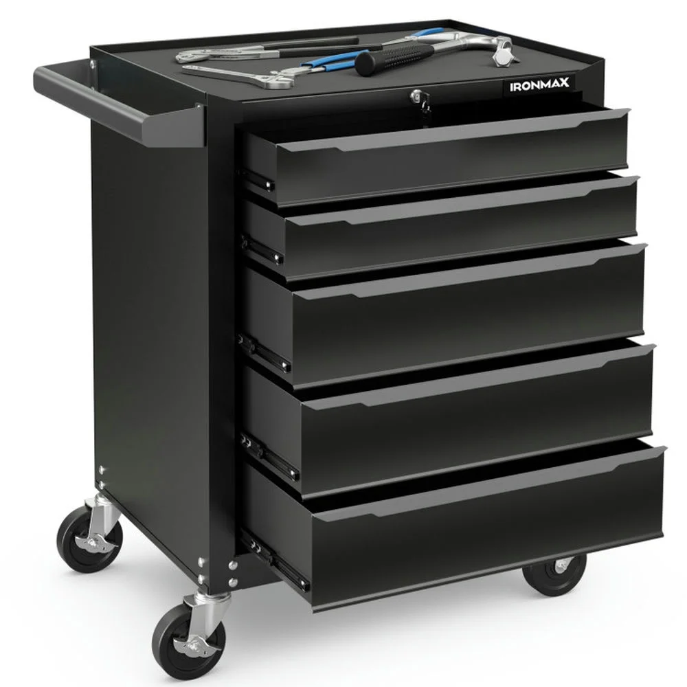 Spaco 5-Drawer Tool Storage Cabinet with Hanging Holes and Central Keyed Locking System-Black, Tool Chest for Garage, Home and Workbench