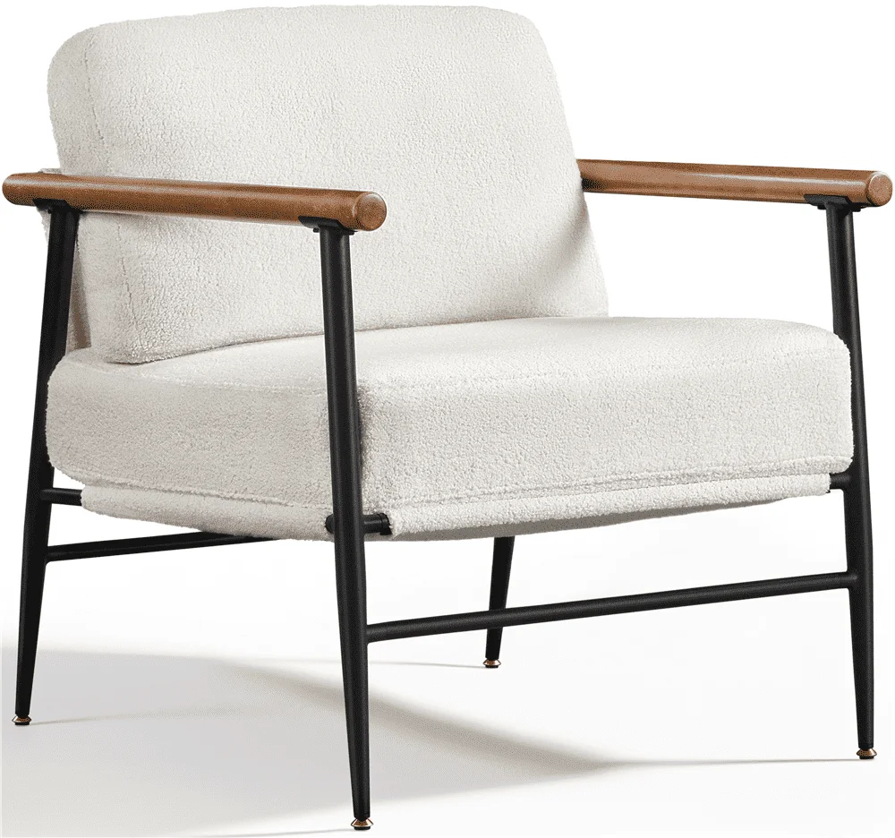 Topeakmart Modern Upholstered Boucle Accent Chair with Metal Frame for Living Room, Ivory