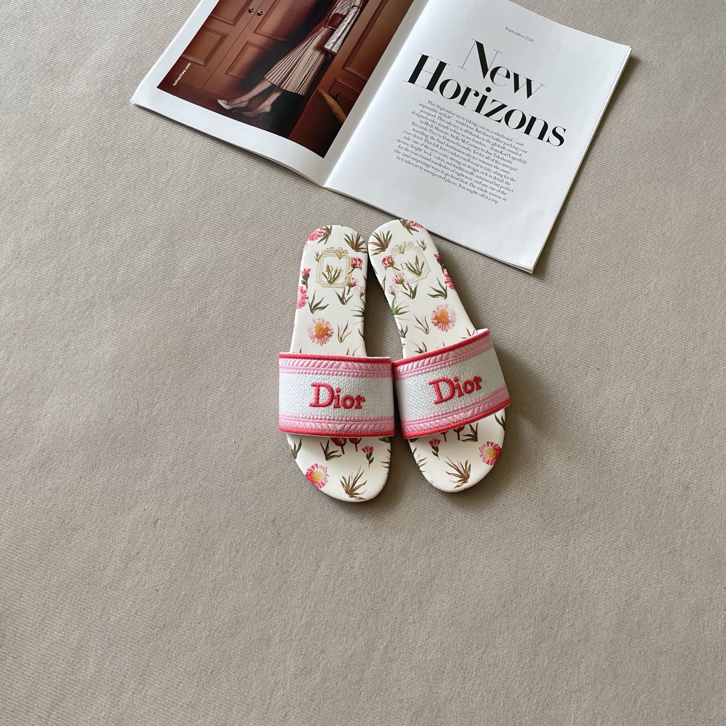 Dior Dway Floral-Print Slide Sandals