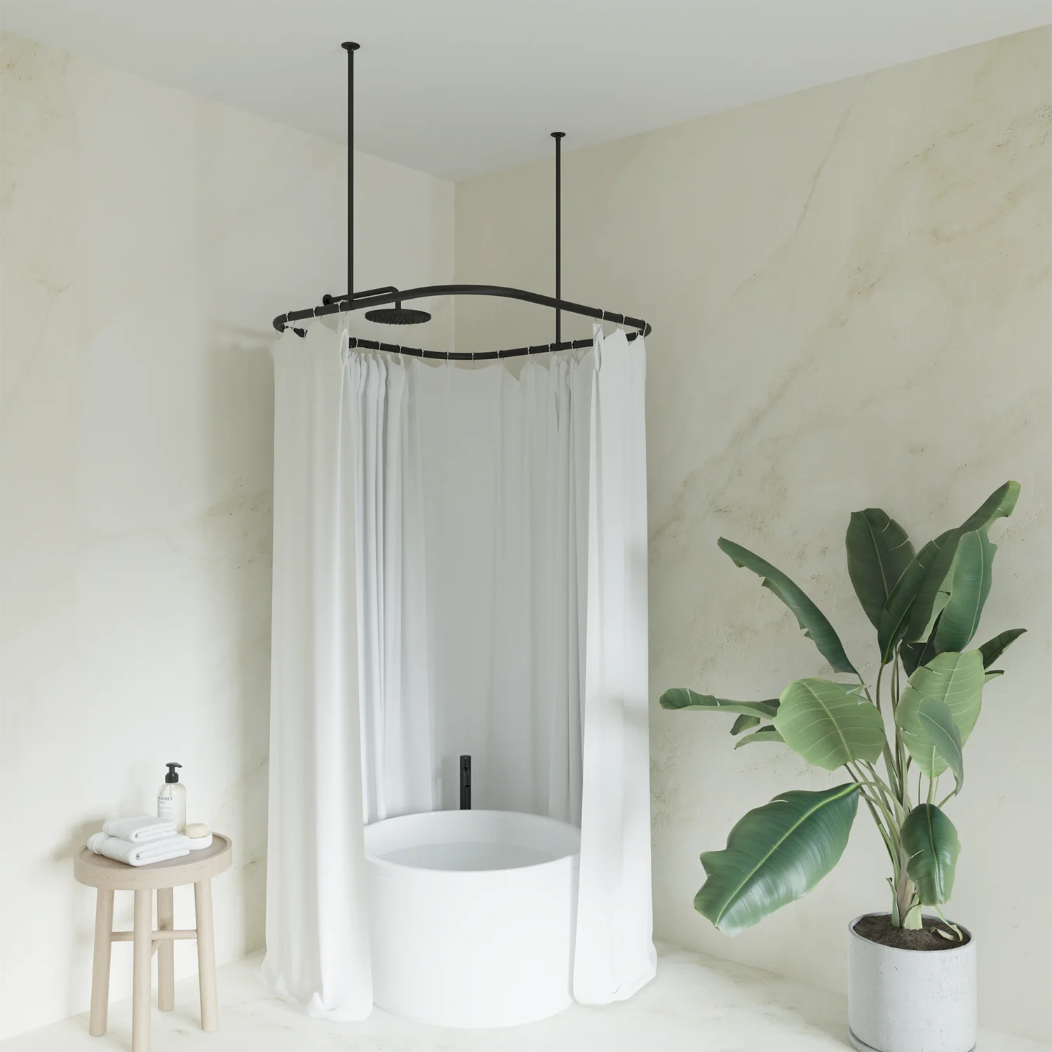 Naiture Hoop Square Shower Curtain Rod with Ceiling Support for Clawfoot Tub, 36