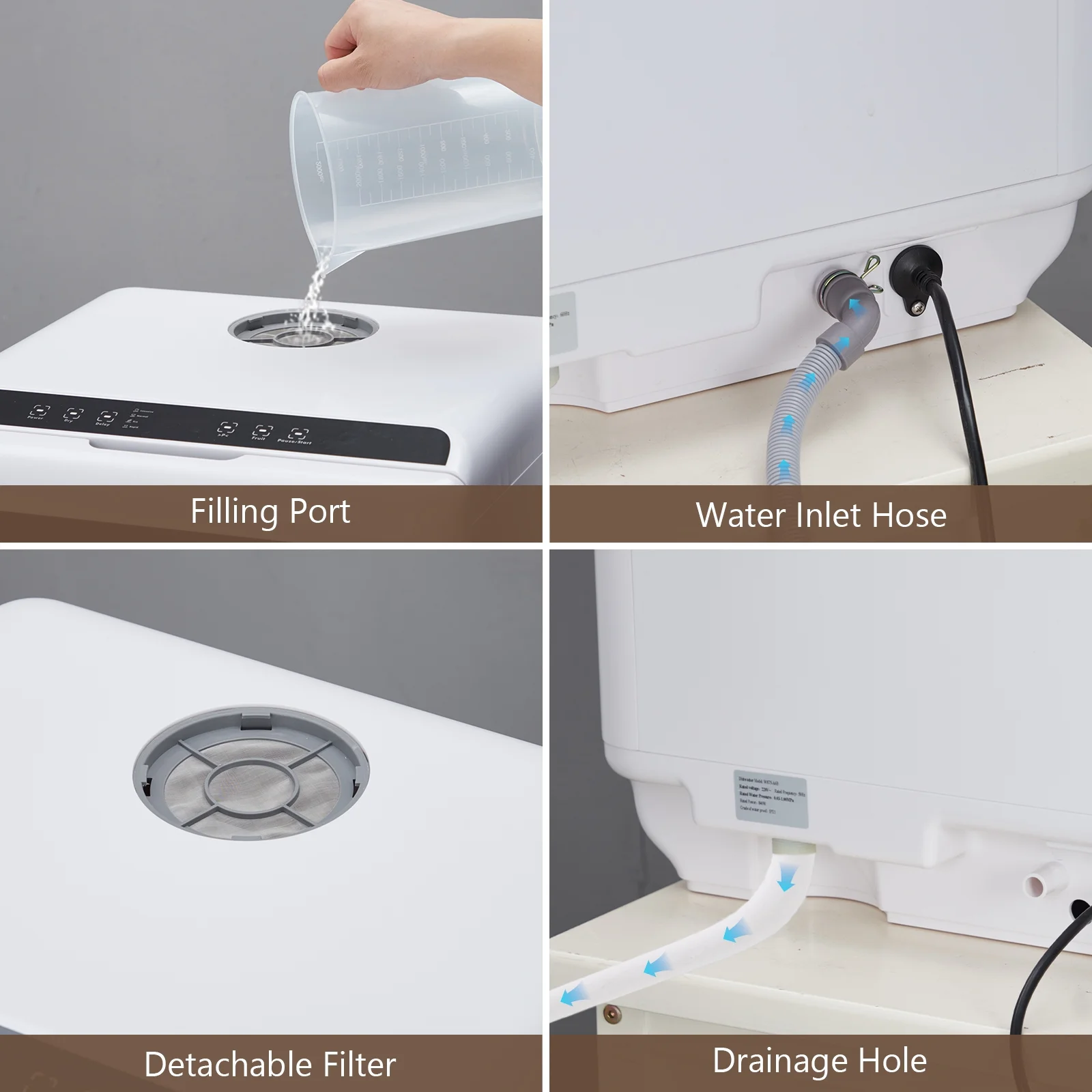 Danolapsi Countertop Dishwasher,Mini Dishwasher with 4.5L Water Tank, 5 Programs, Dual Sprays,149�H High Temp & PTC Hot Air Dry,Portable Dishwashers for RVs & Apartments