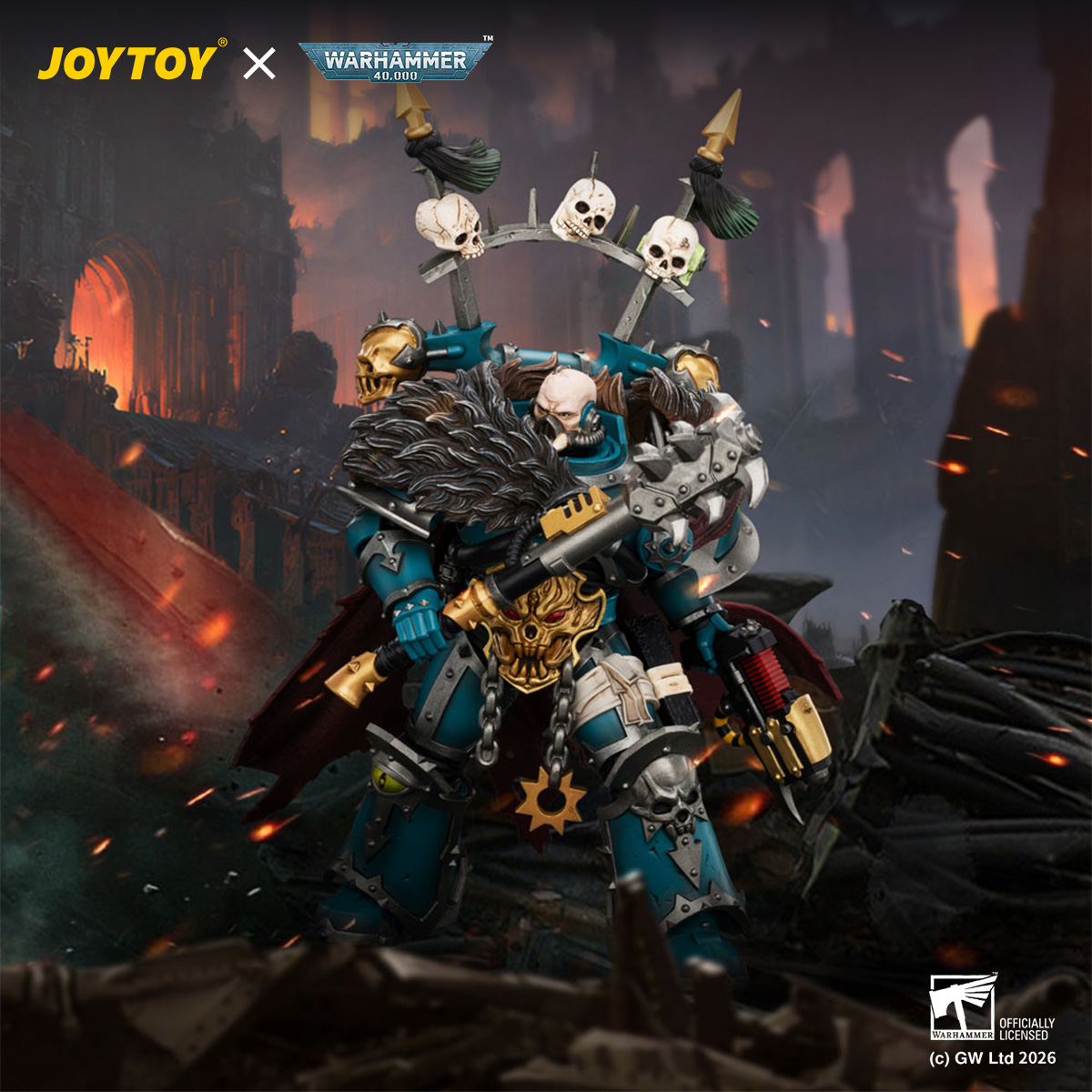 JOYTOY JT05053 Warhammer 40k 1:18 Alpha Legion Chaos Lord with Plasma Pistol and Accursed Weapon - JOYTOY WORLD