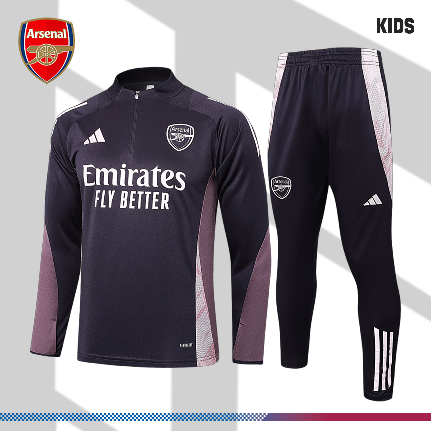 2024/2025 Arsenal Dark Gray Kids Half Zip Training Clothes (Kids Kit)