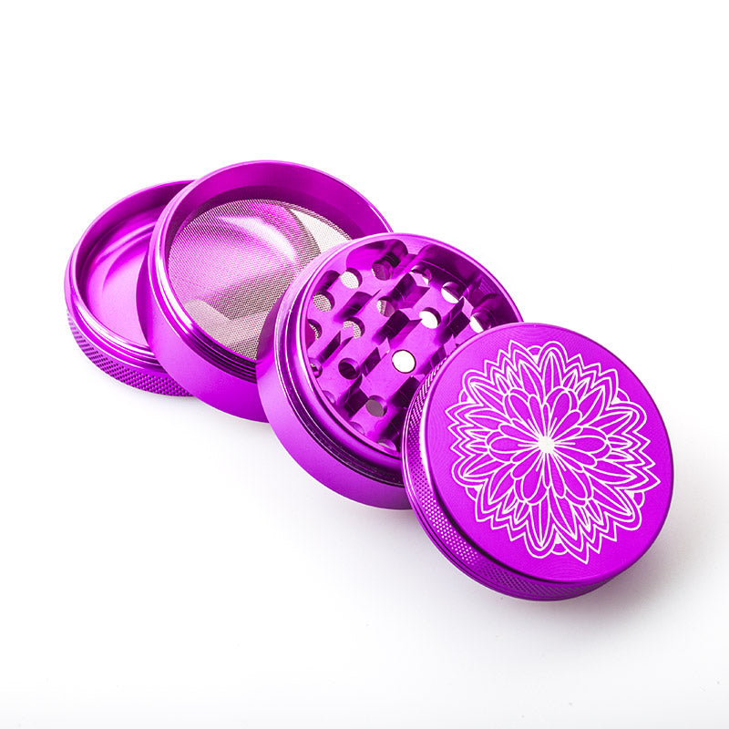 Purple Carved Flower Weed Grinder 4 Layer