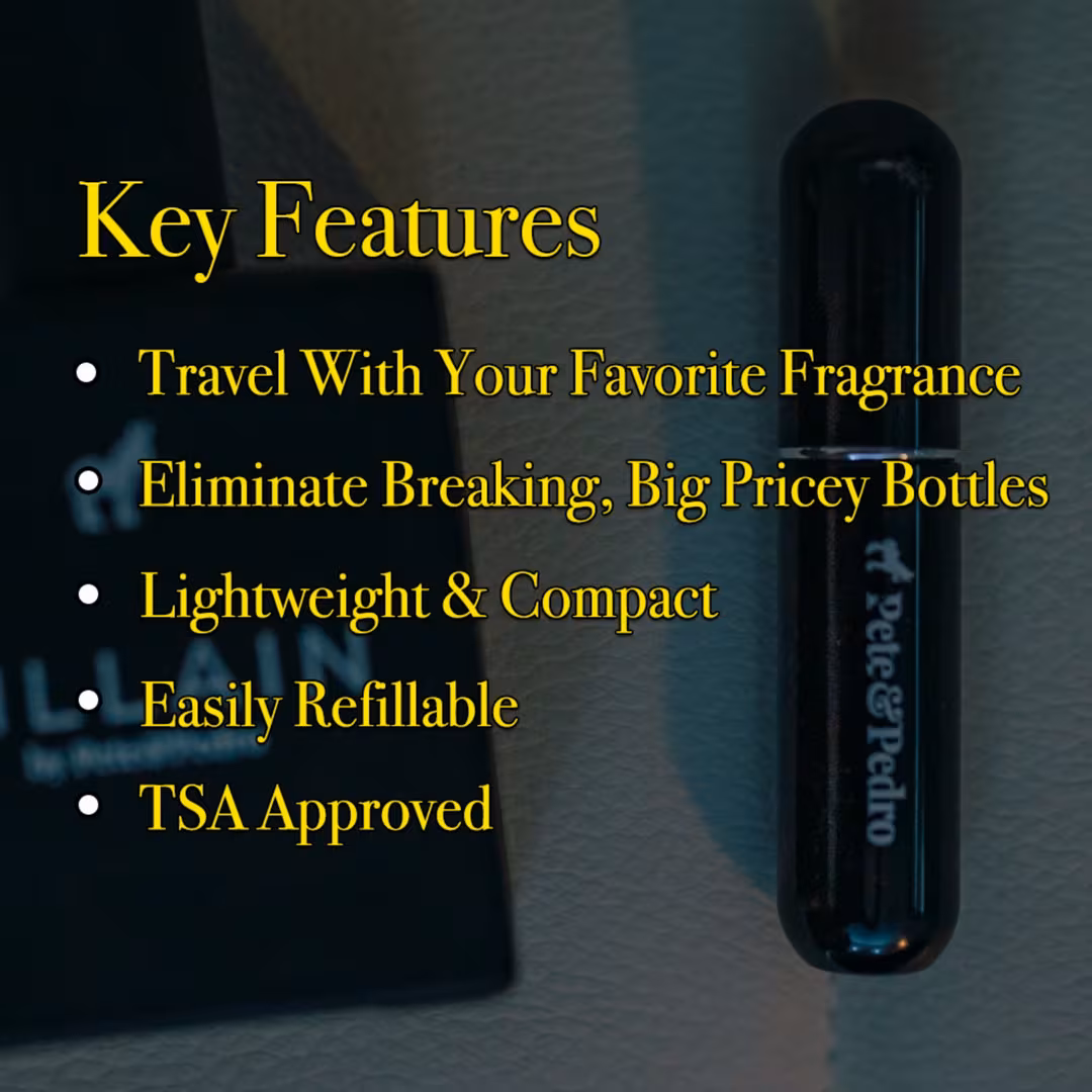Pete & Pedro  Cologne & Fragrance Refillable Portable Travel Sprayer TSA Approved