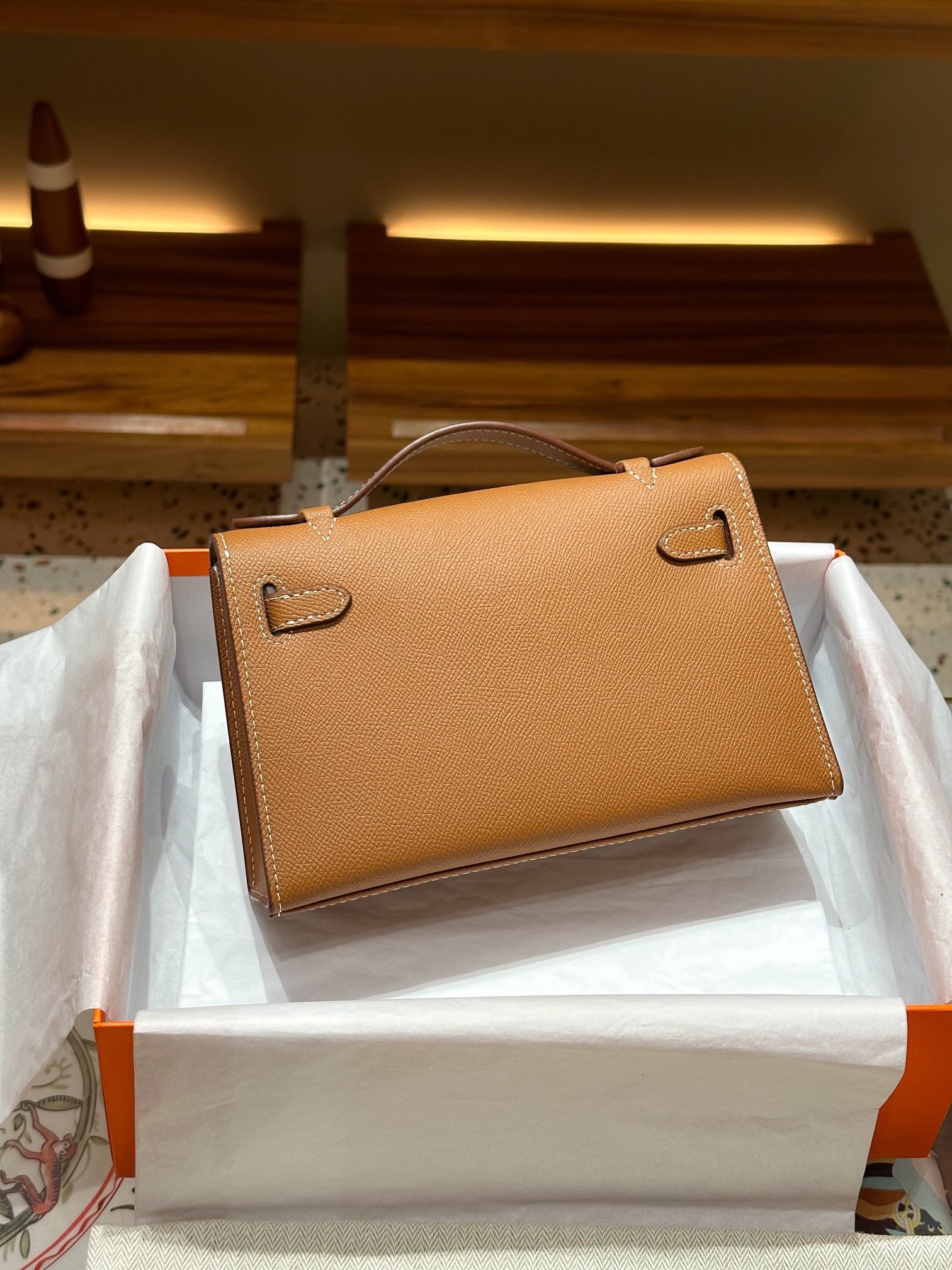 Hermes Kelly Mini 1st Kelly Pochette Generation Epsom Palm Leather-Golden Brown