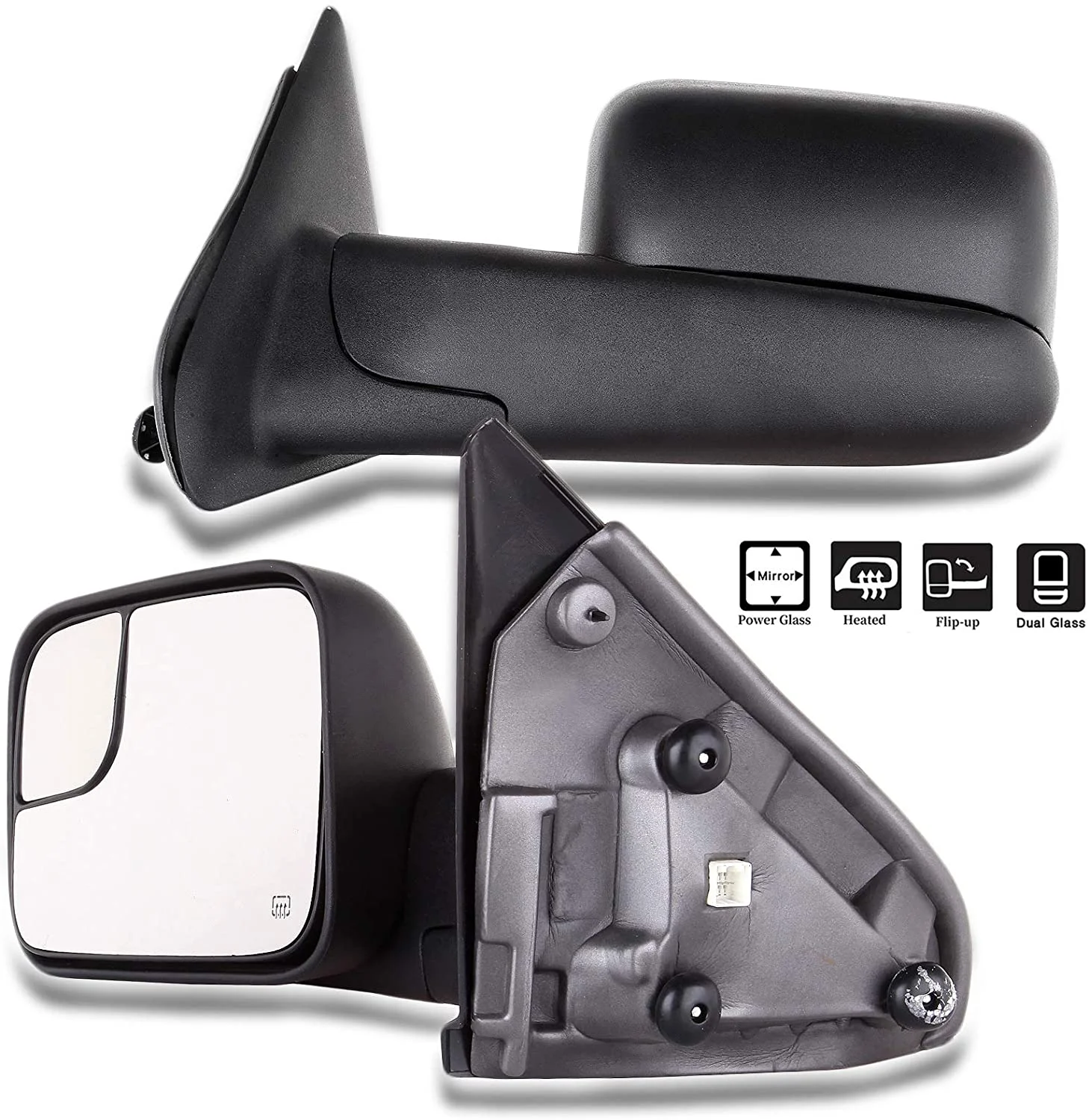 CCIYU Tow Mirrors LH Left RH Right Black Towing Mirrors Compatible with 2002-2008 for Dodge for Ram 1500 2003-2009 for Dodge for Ram 2500/3500 with Power Adjusted Heated No Turn Signal Light