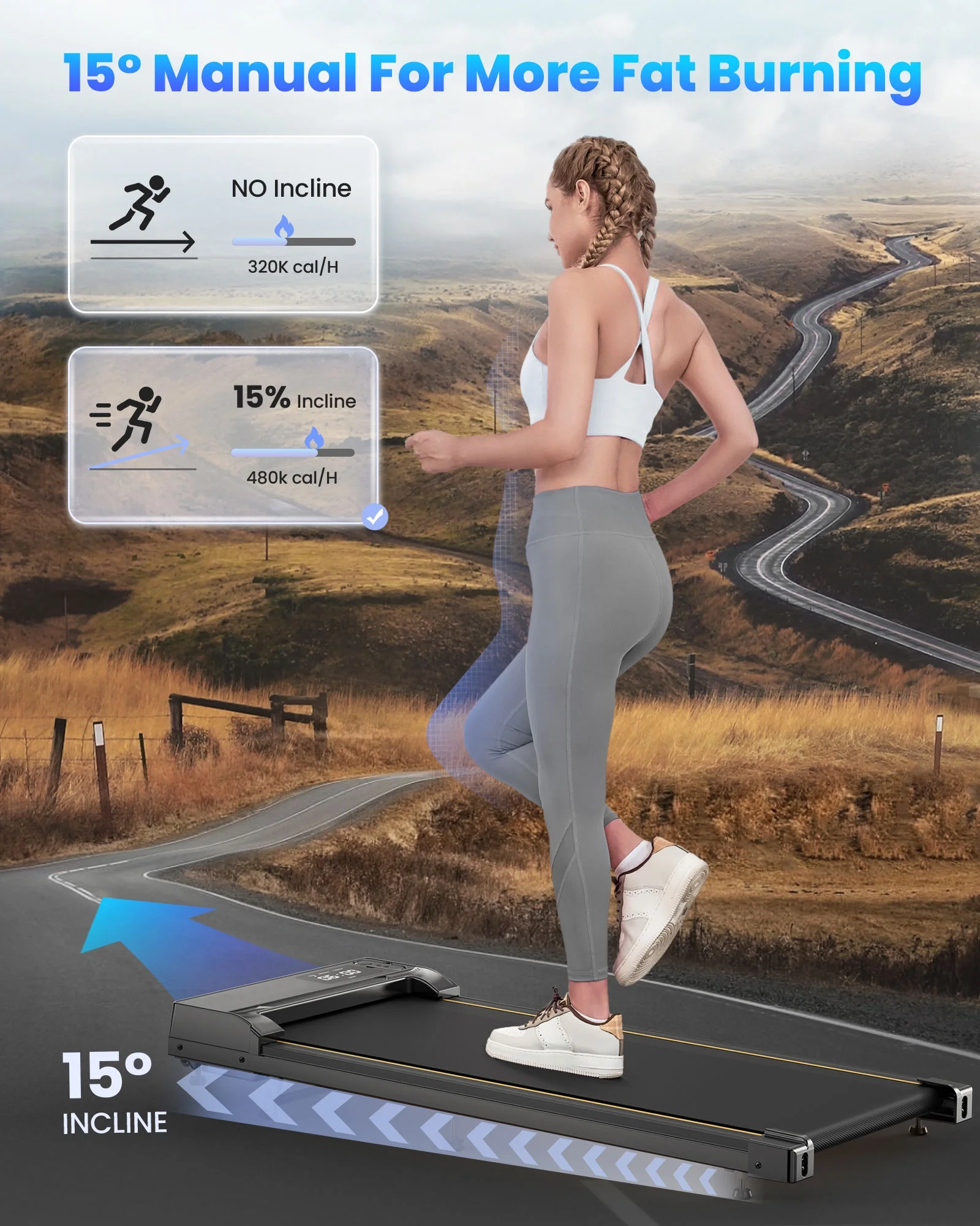 Walking Pad with Incline,Patbrela 2.5 HP Under Desk Treadmill Small with LED Display &Remote Control,4 in 1 Incline Walking Pad 300 Lbs Portable Treadmill for Home Office