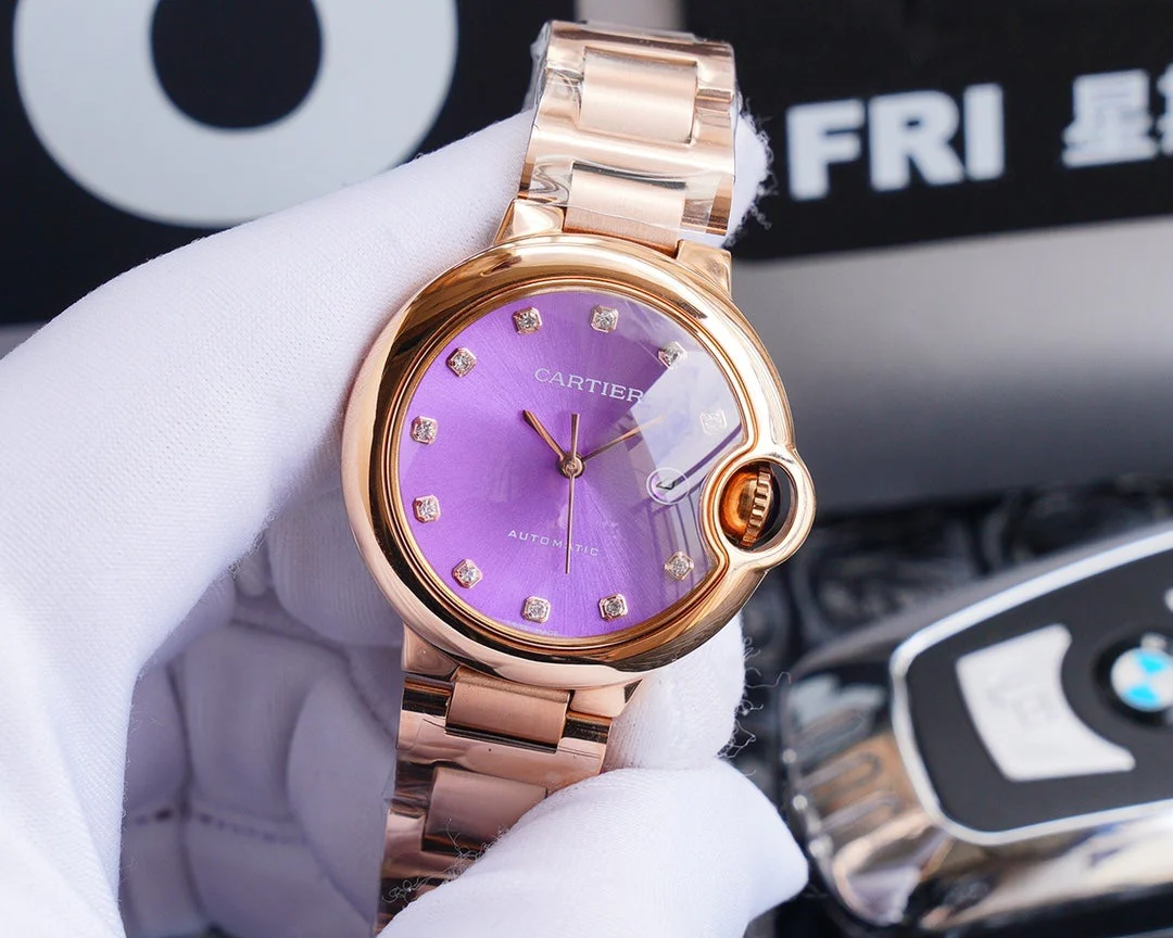 Cartier Watch BALLON BLEU 33MM ROSE GOLD PURPLE DIAL