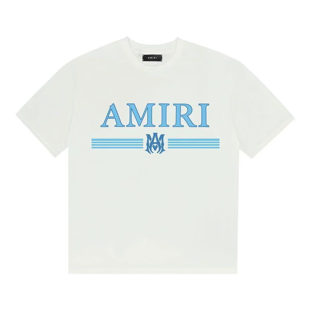 Summer new style blue letter logo printed short-sleeved shirt