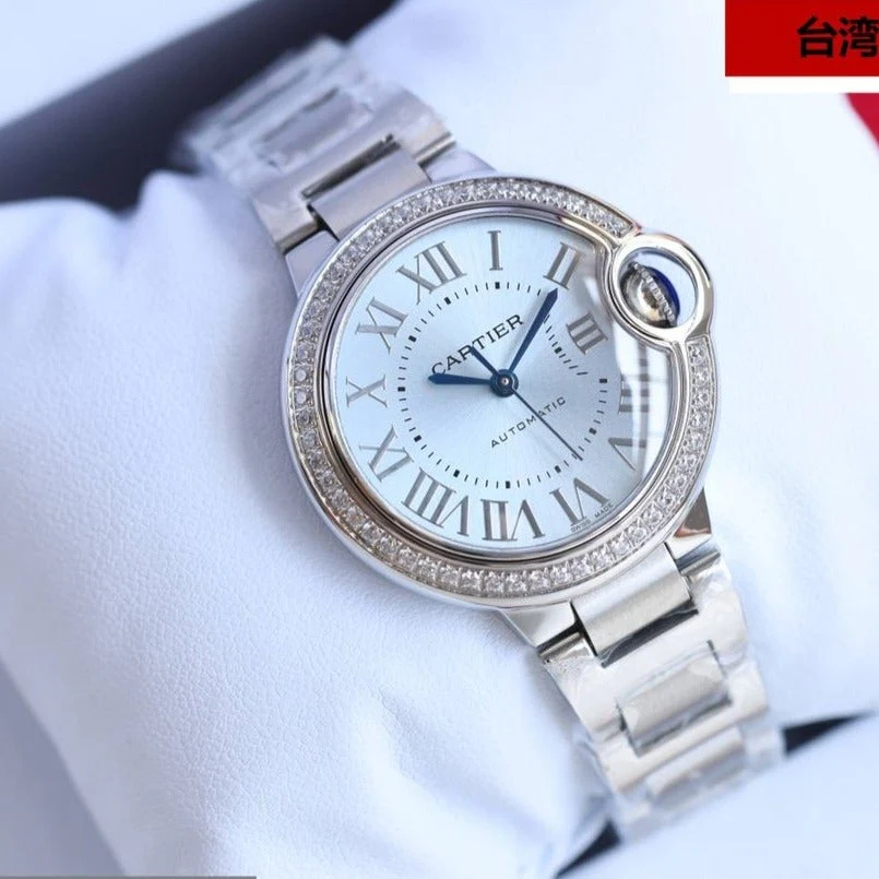 Cartier Watch BALLON BLEU 33MM STEEL ICE BLUE DIAL DIAMOND BEZEL