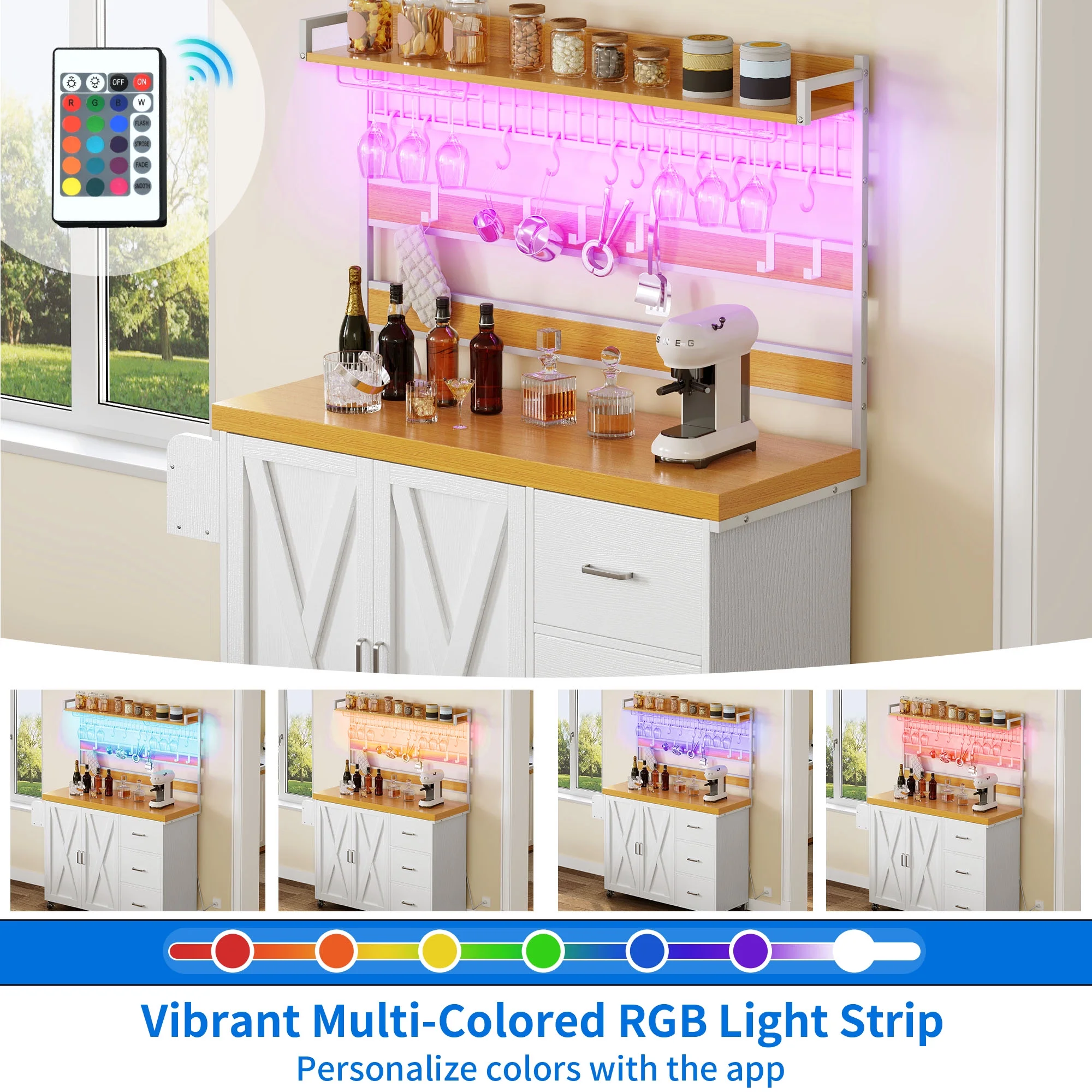 DEXTRUS Kitchen Island with Drawers & Doors, Kitchen Storage Cart with Storage Rack & Hooks, White