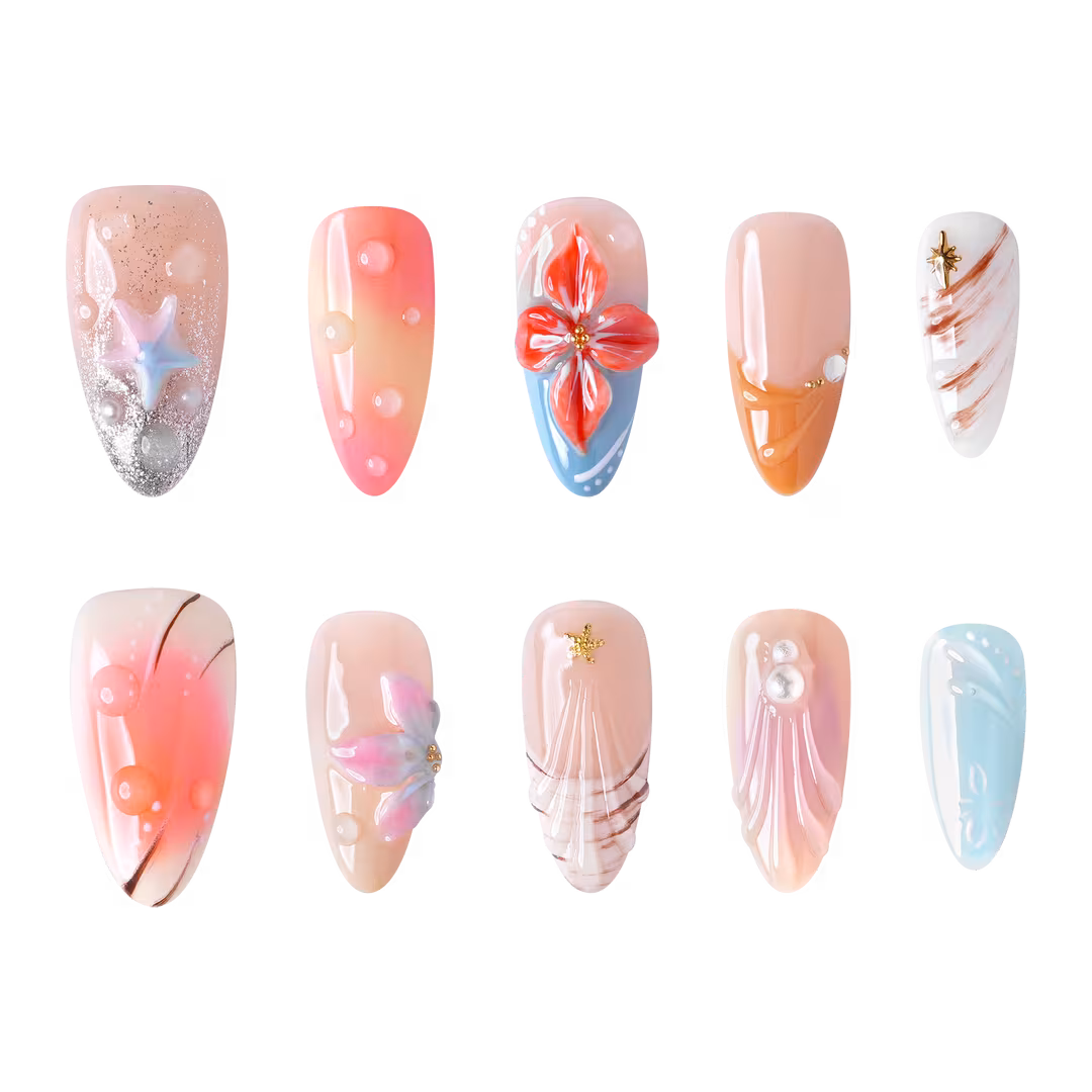 3H Nails  Maui - Medium Almond Press-On Nails