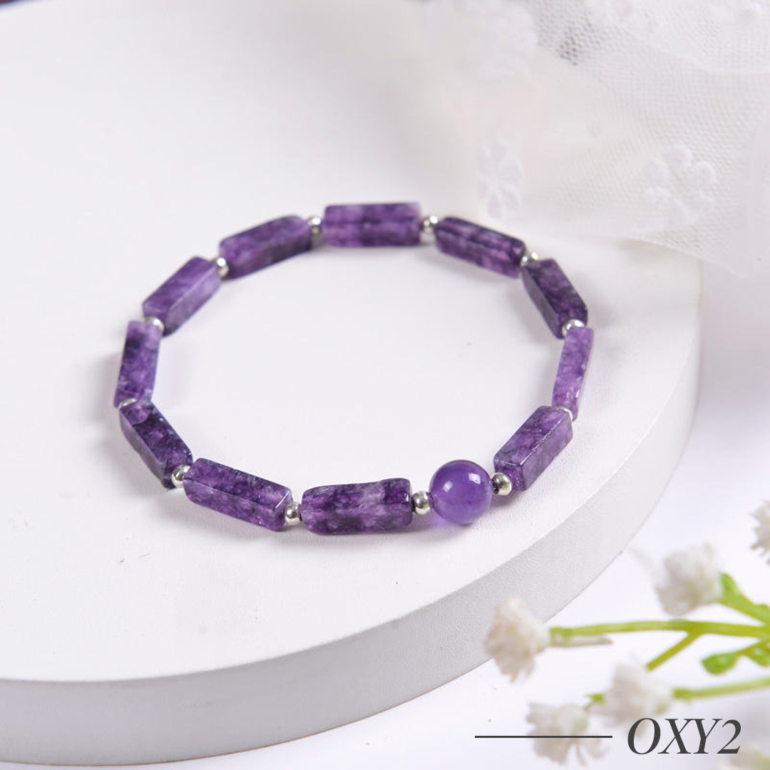 OXY2-Natural Amethyst Bar Bead Gemstone Bracelet for Women