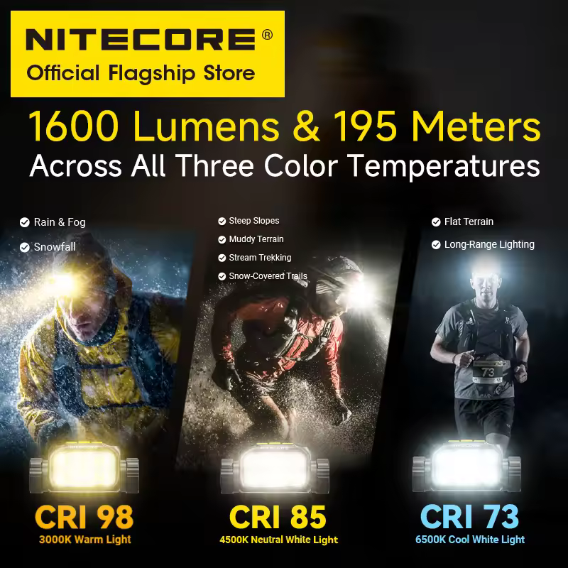 NITECORE UT6 Trail Running Headlamp 1600 Lumens Warm Neutral White Light Outdoor Headlight for 100 Miles with 4000mAh Battery