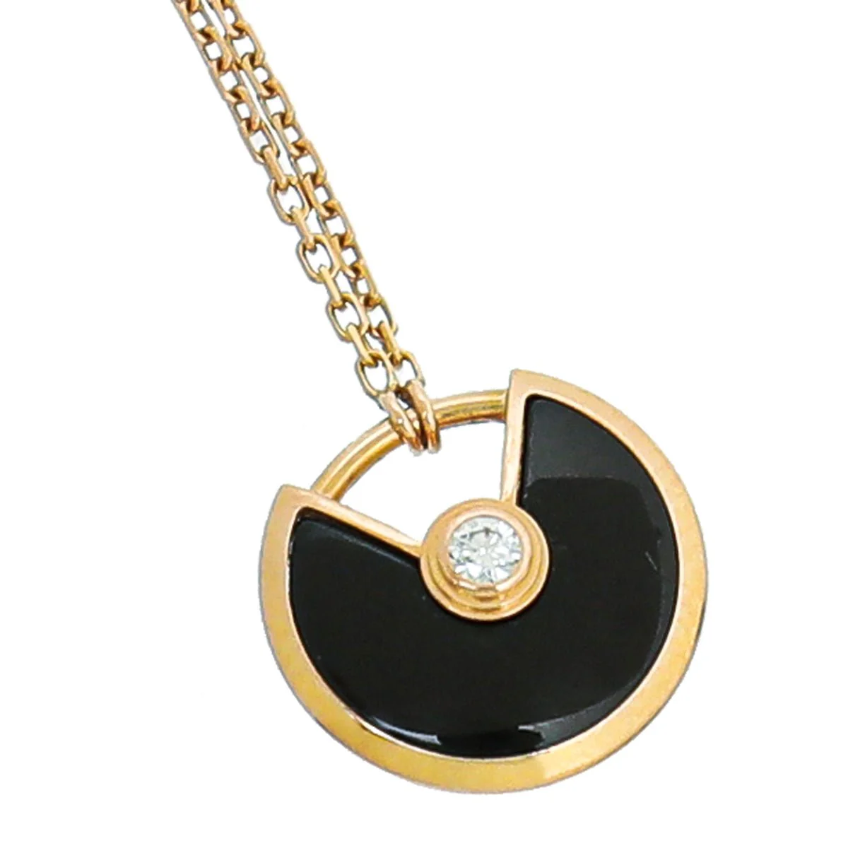 Cartier 18K Pink Gold Onyx Diamond Amulette De Cartier XS Model Necklace