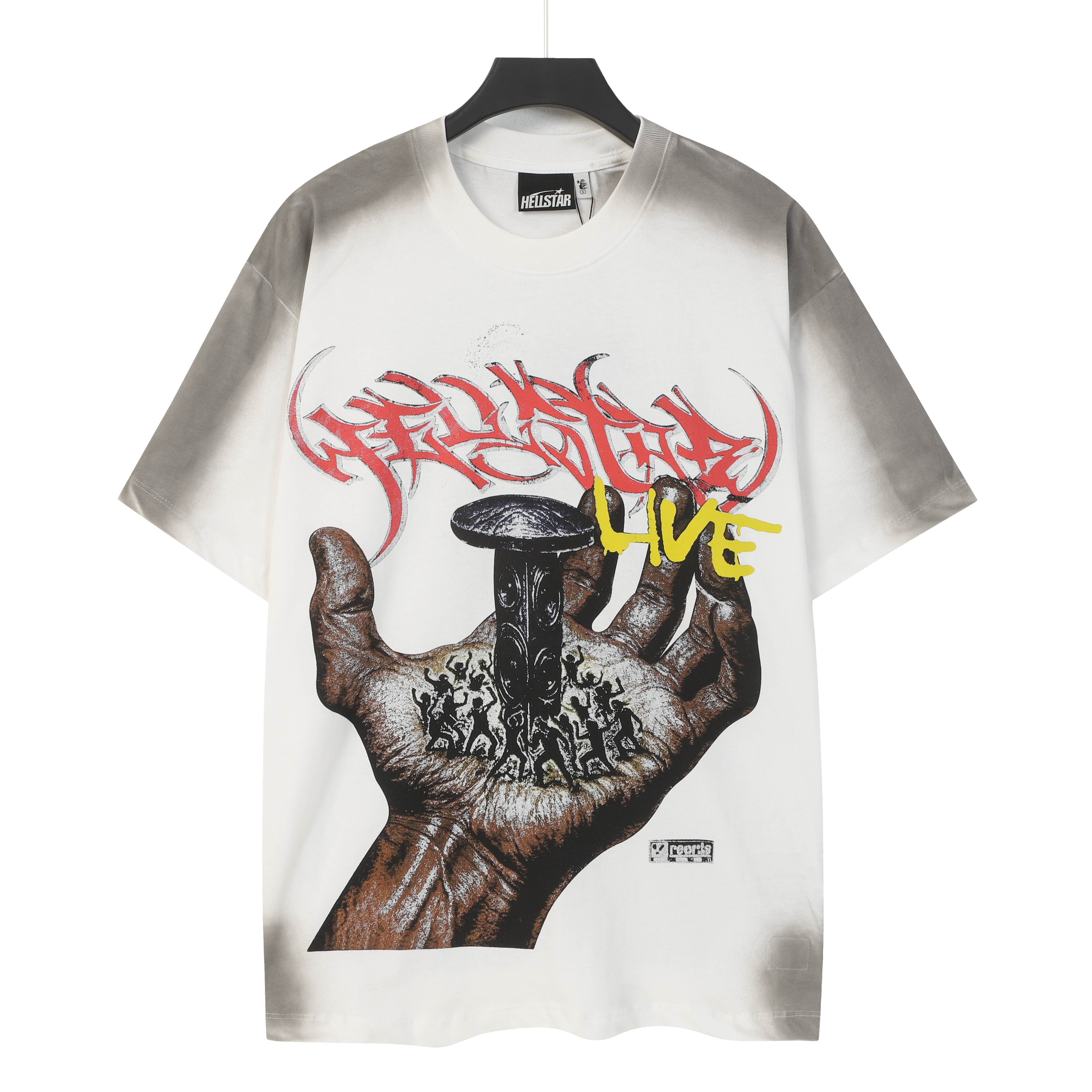 White palm nail retro print street fashion short-sleeved shirt