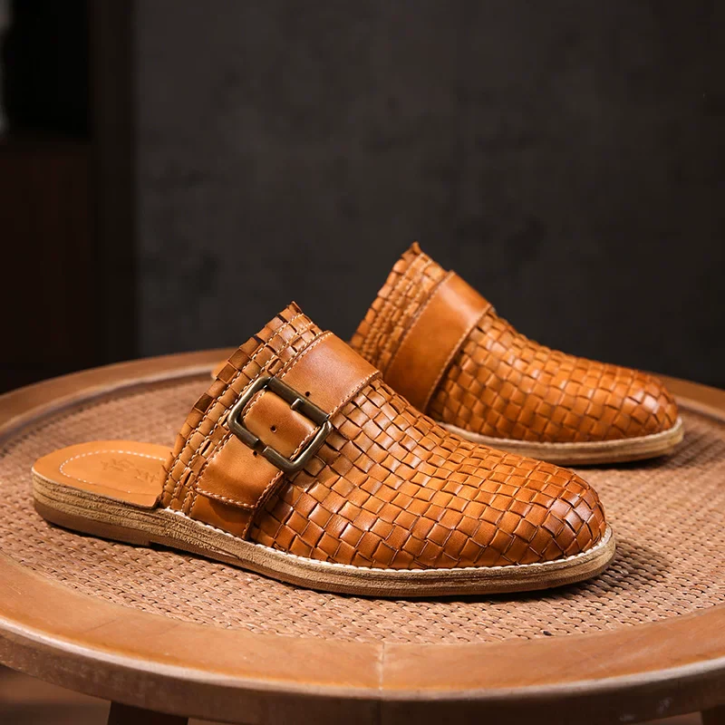 Vegetable tanned washed fetal cowhide handwoven Roman sandals