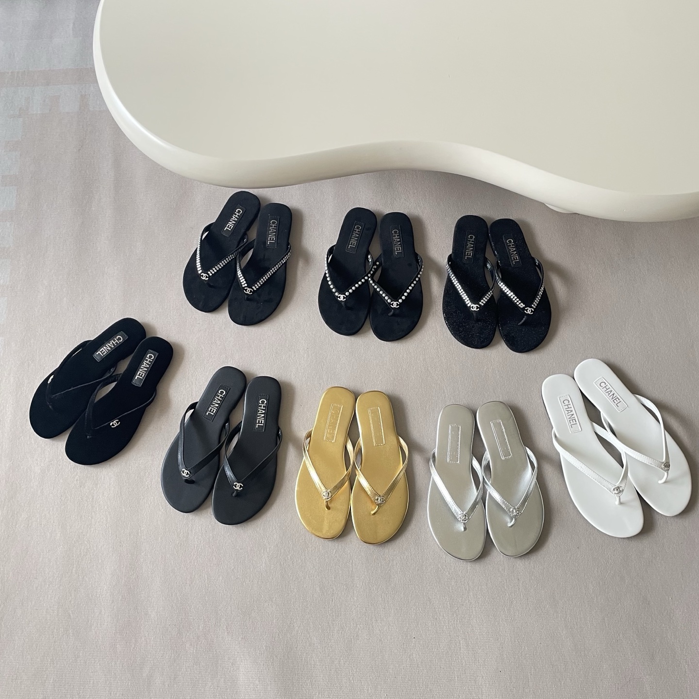 Chanel CC Logo Embellished Thong Sandals