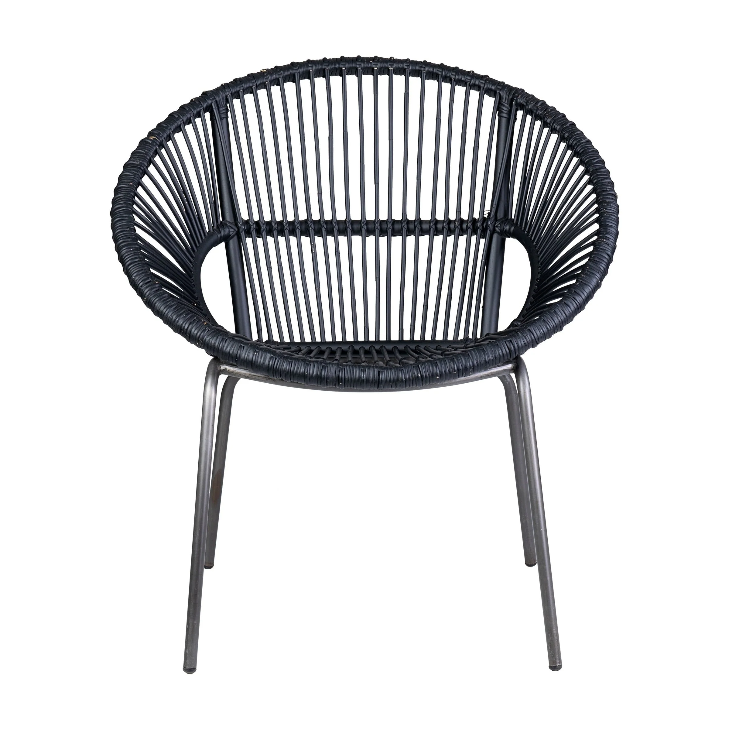 LouAnne Black Rattan Papasan Accent Chair with Metal Legs by East at Main 31"Wx28"Dx32"H