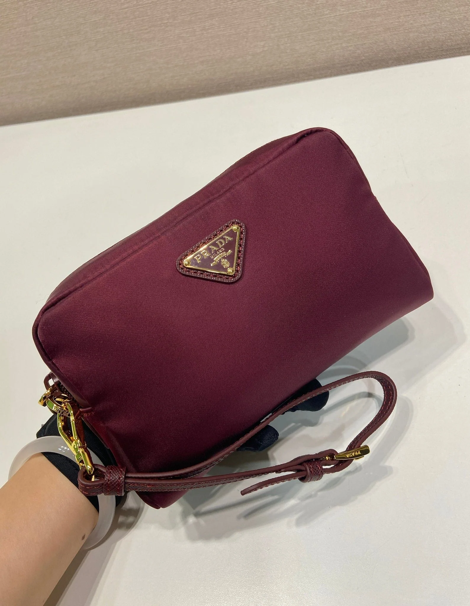 Prada Wallets clutch large 17 burgundy nylon fabric