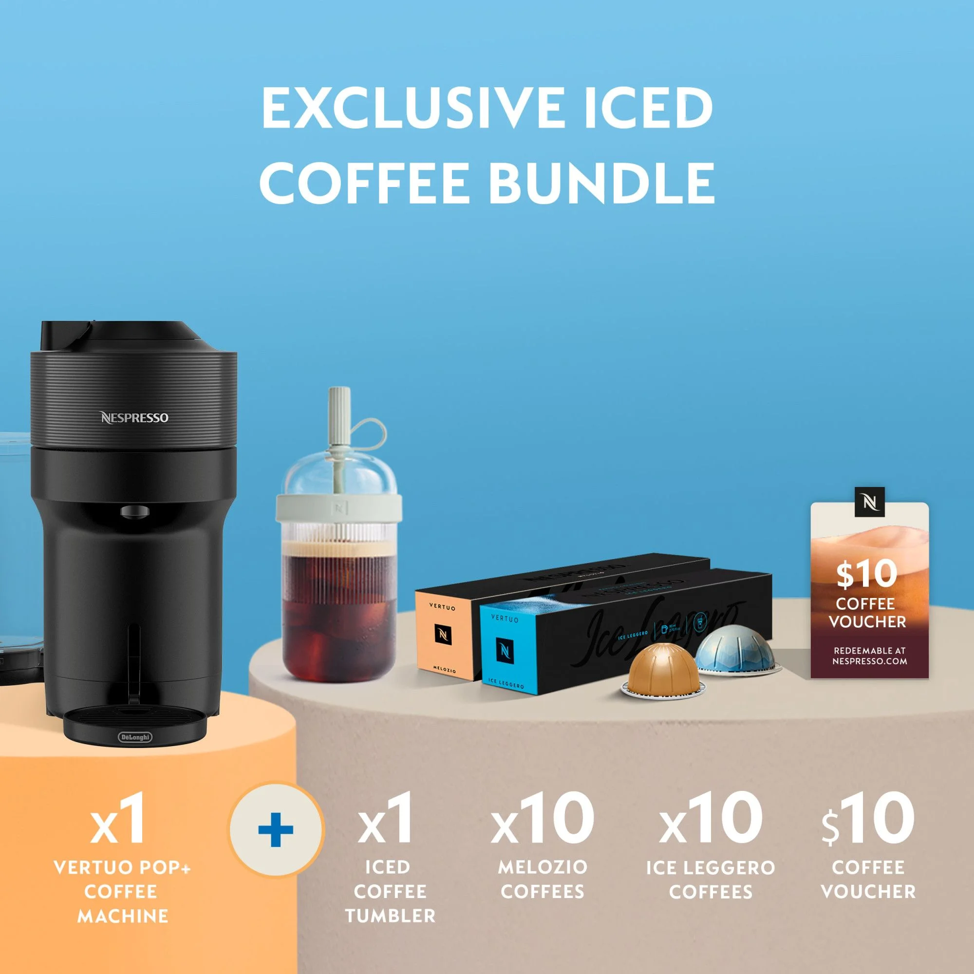 Nespresso Vertuo Pop+ Cold Value Added Bundle by De'Longhi, Liquorice Black