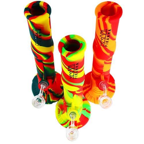 Piranha Silicone Water Pipe 14 Two Piece w/ Glass Downstem - Assorted Colors