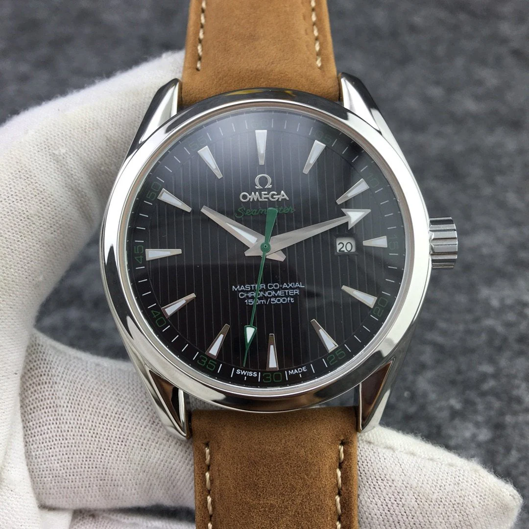 Omega Watch SEAMASTER AQUA TERRA 150M STEEL CASE BLACK DIAL BROWN LEATHER