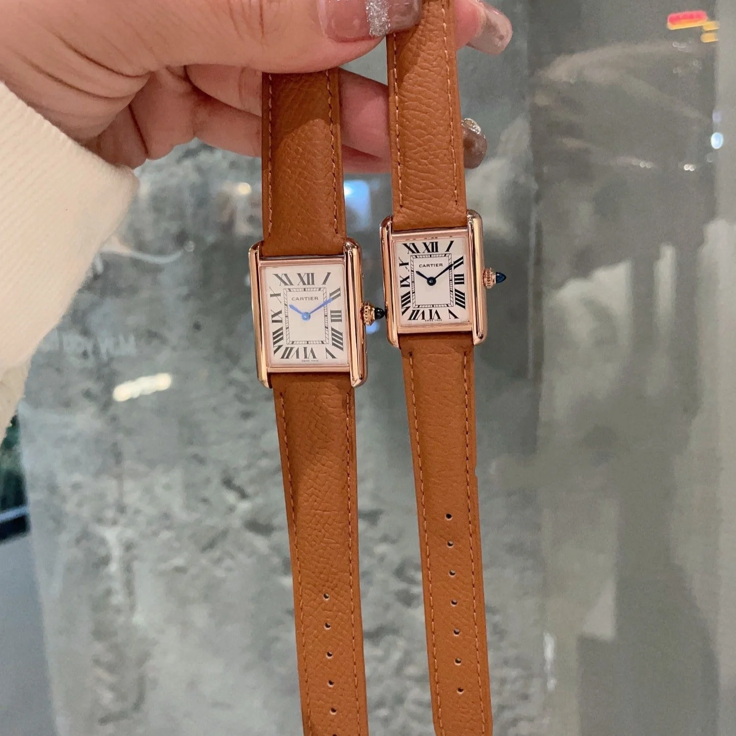 Cartier Watch TANK MUST PINK GOLD BROWN EPSOM LEATHER