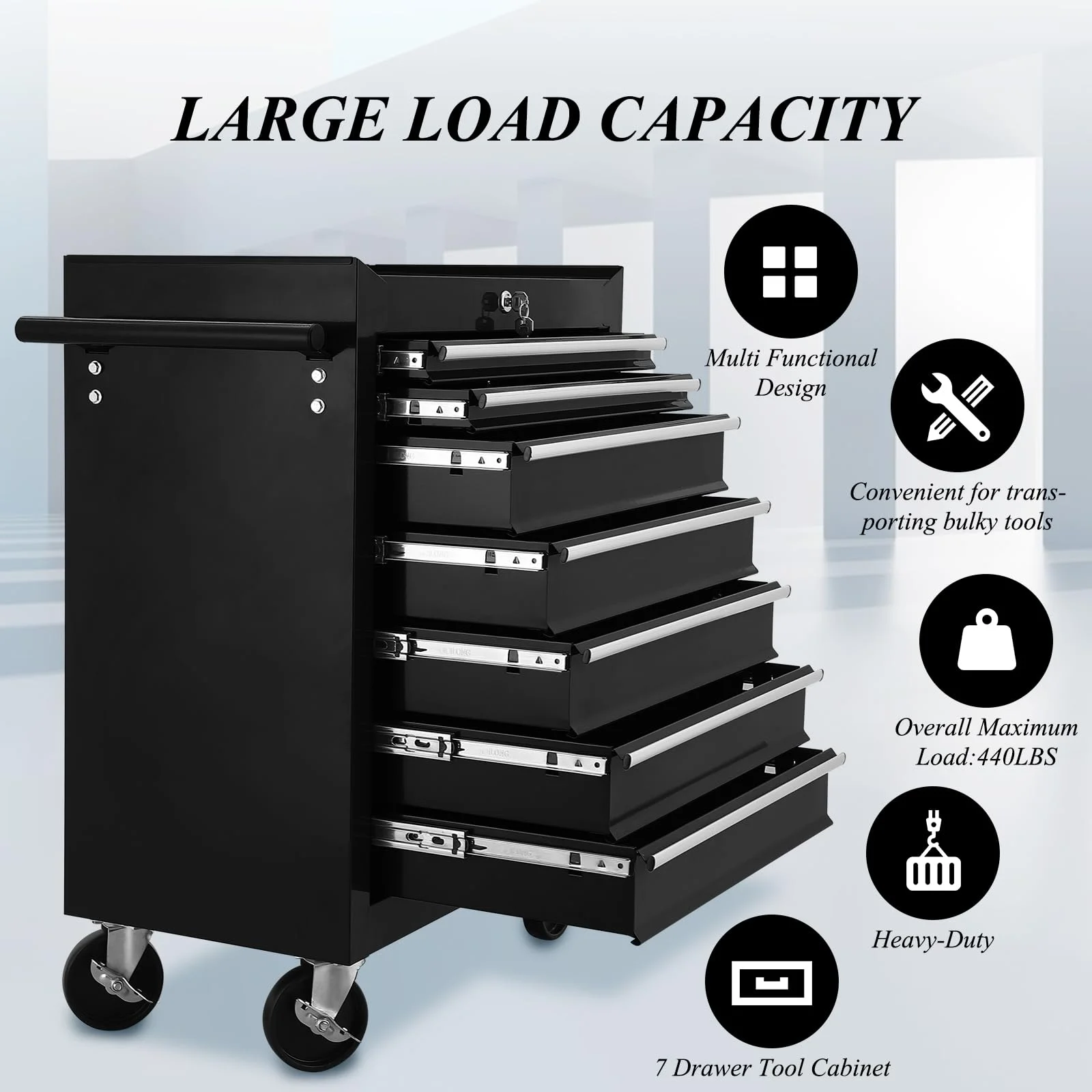 Pinypikaka 7 Drawer Rolling Tool Chest on Wheels, Lockable Tool Box, Removable Storage Case for Garage, Workshop and Craftsmen