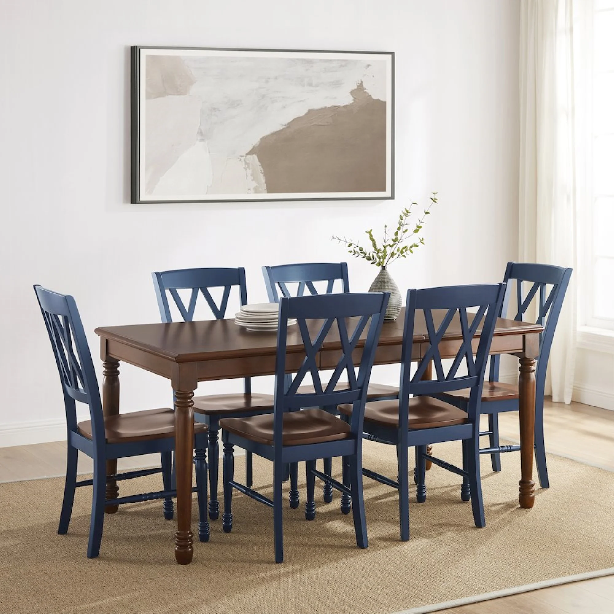Crosley Furniture Shelby 7-Piece Traditional Dining Table Set for 6, Dinner Tables with Kitchen Chairs