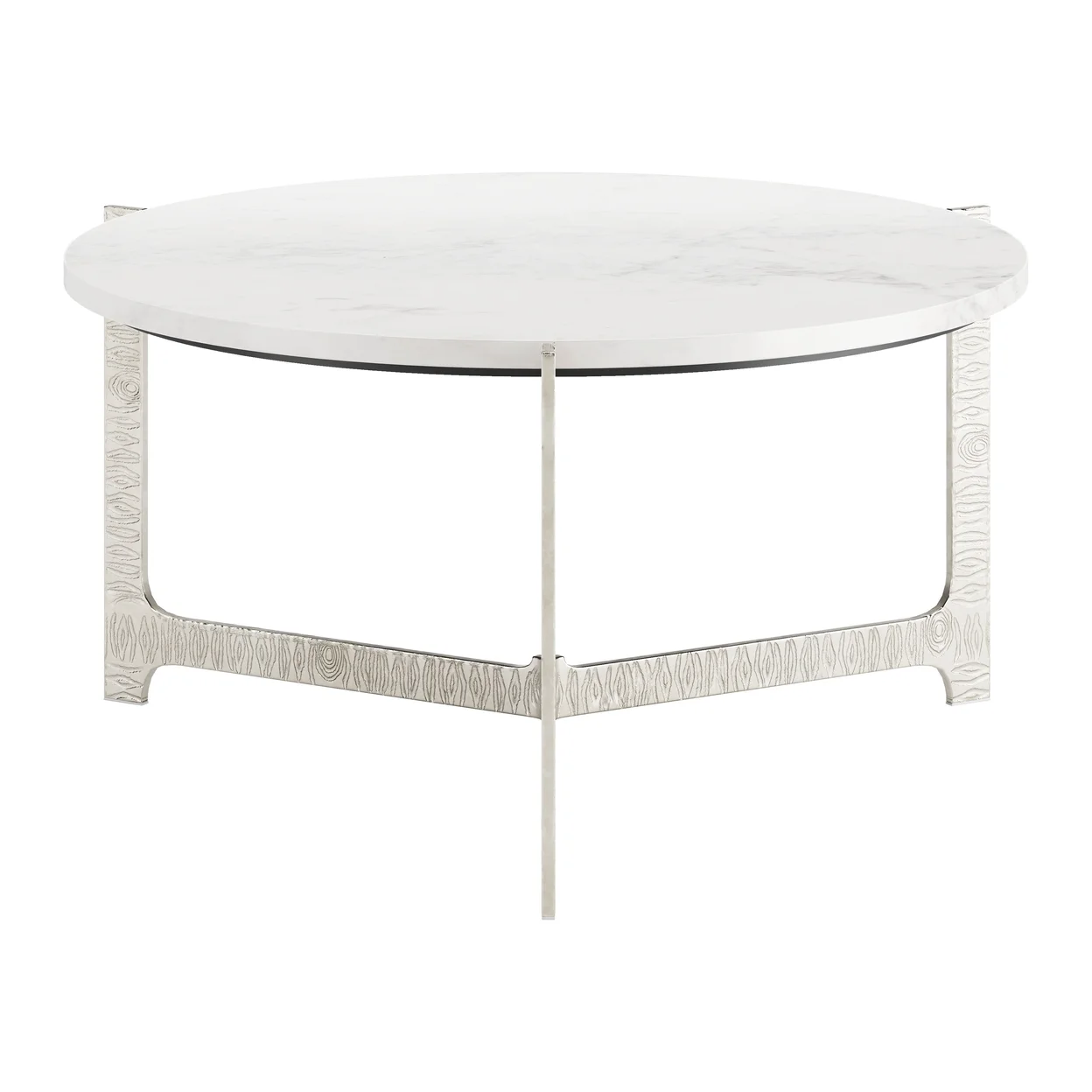 Barmas Coffee Table White & Silver Coffee Table, Modern Style, Natural Marble round shape tabletop, Aluminum, Indoor Living