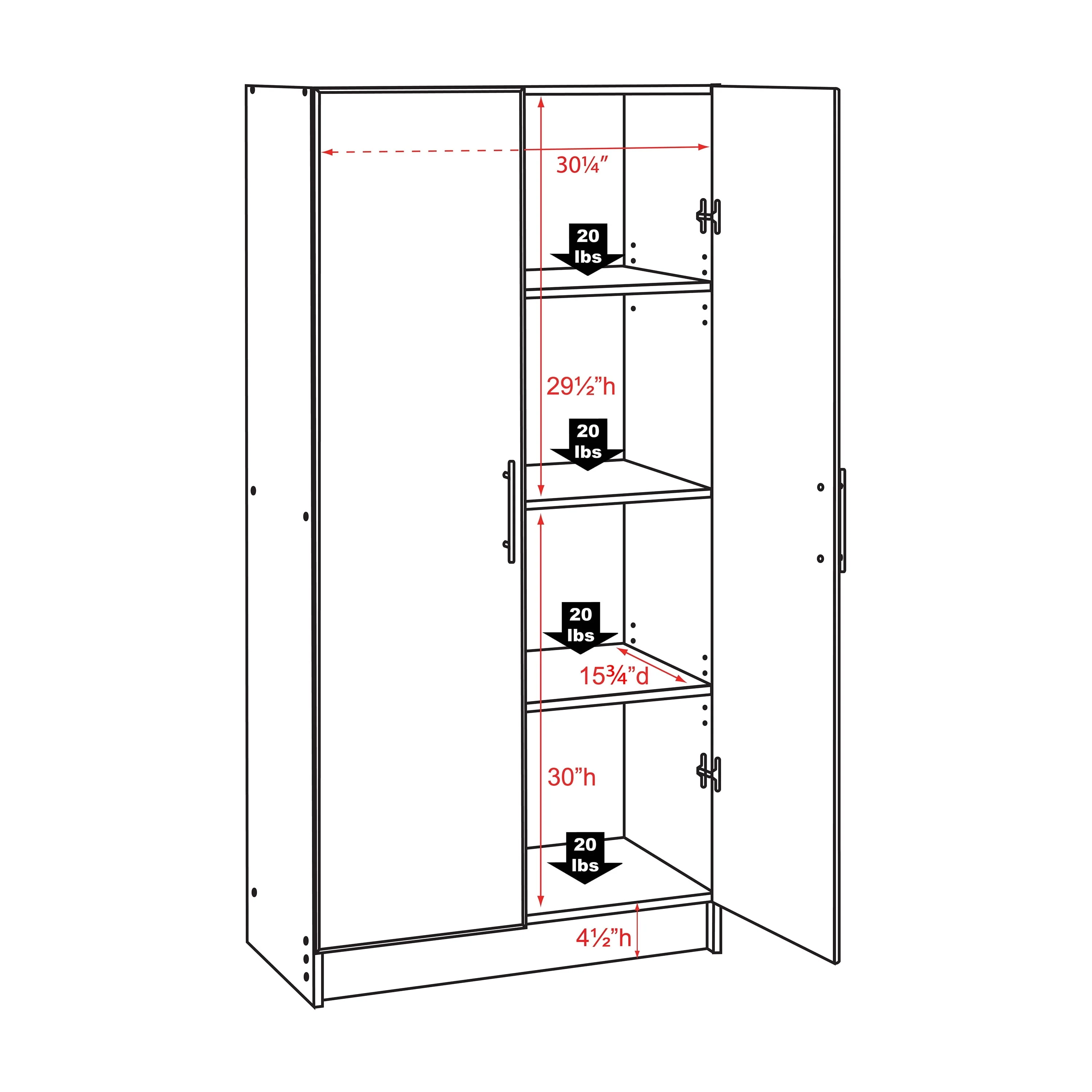 Prepac Elite 2 Door Standing Storage Cabinet, Light Gray