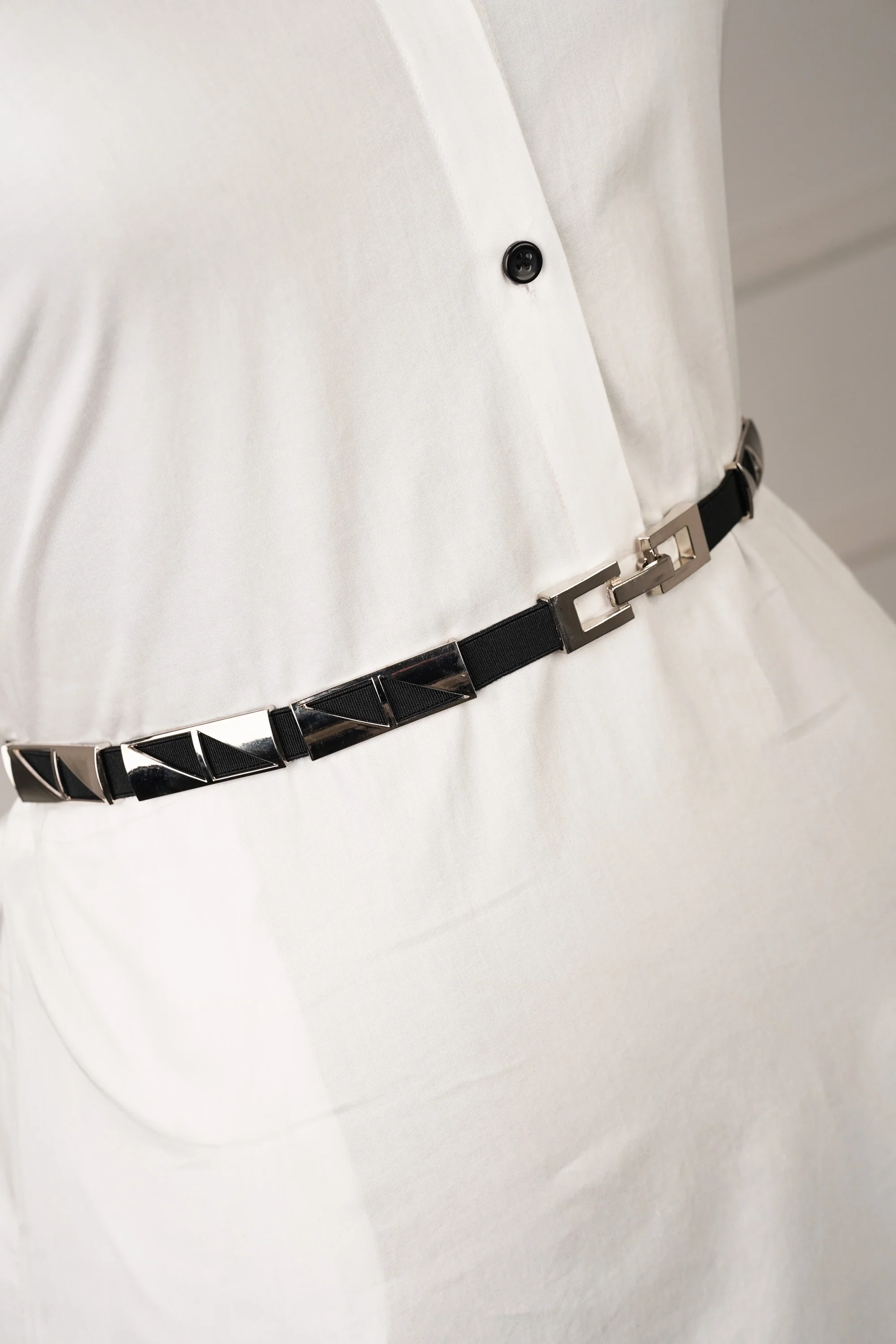 Silver Rectangle Elasticated Belt