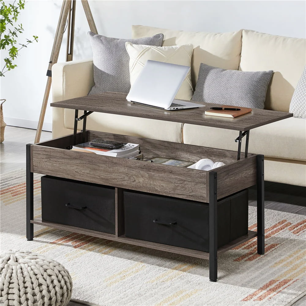 Alden Design Lift Top Wood Coffee Table with Storage Baskets, Small, Taupe
