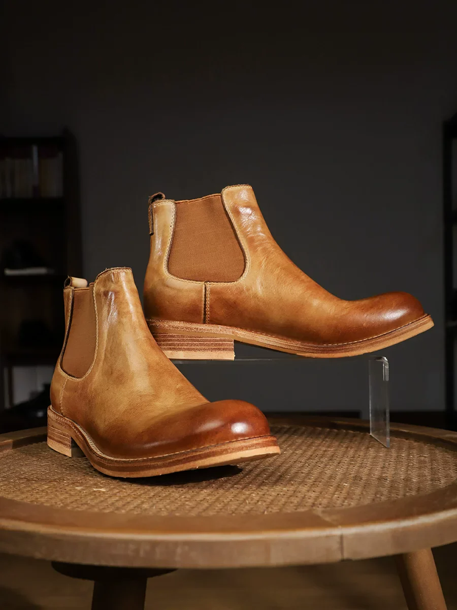 Handmade Washed Vegetable Tanned Cowhide Boots