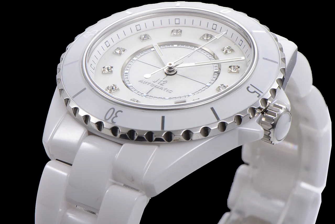 Chanel Watch  38MM WHITE CERAMIC DIAMOND NUMERALS