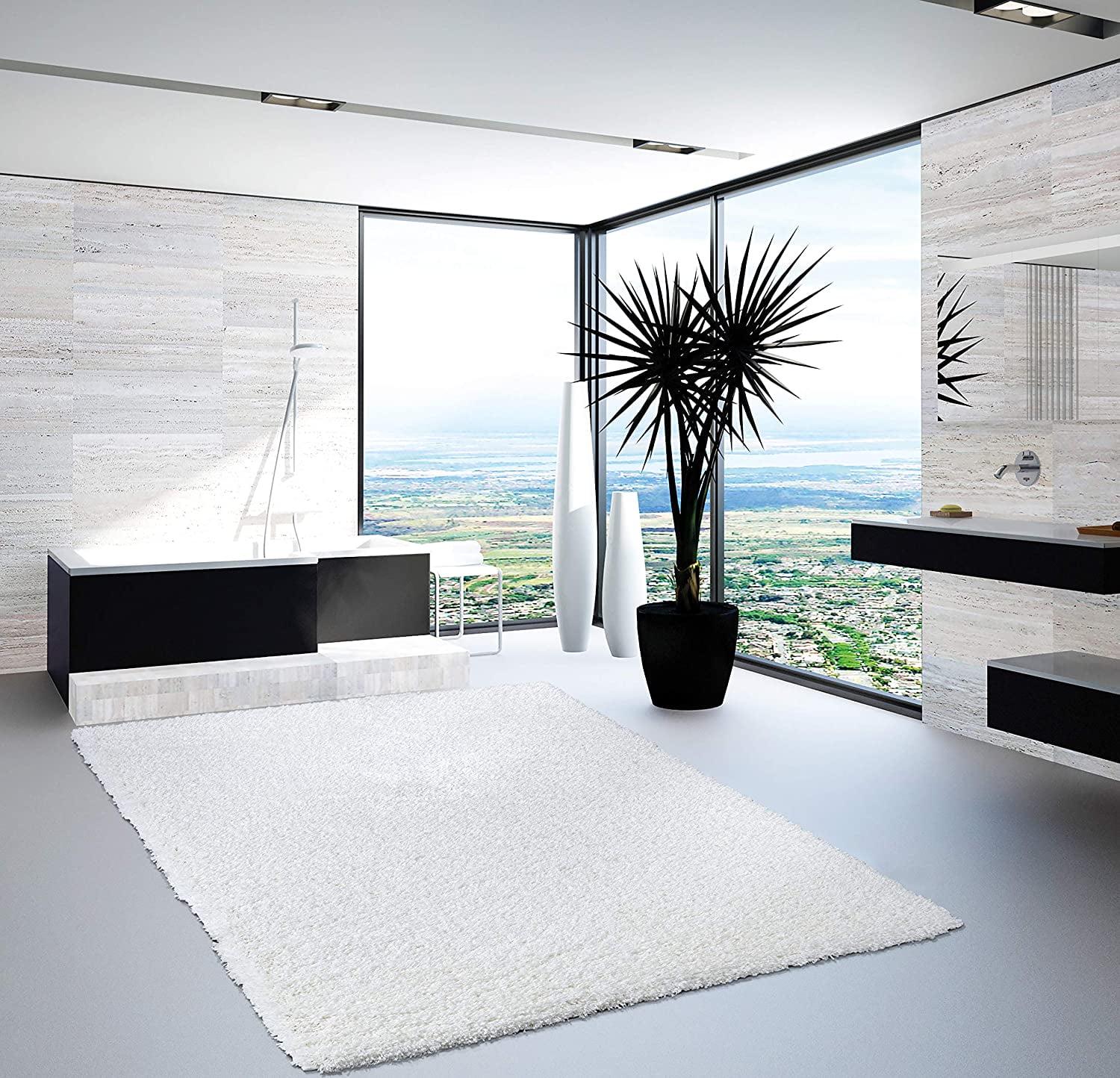 Elegant Comfort Shaggy Collection Modern Indoor Area Rugs. Fluffy Living Room Carpets for Children Bedroom Home DÃ©cor Nursery Rug. 5′ x 7′ ft. Solid Black