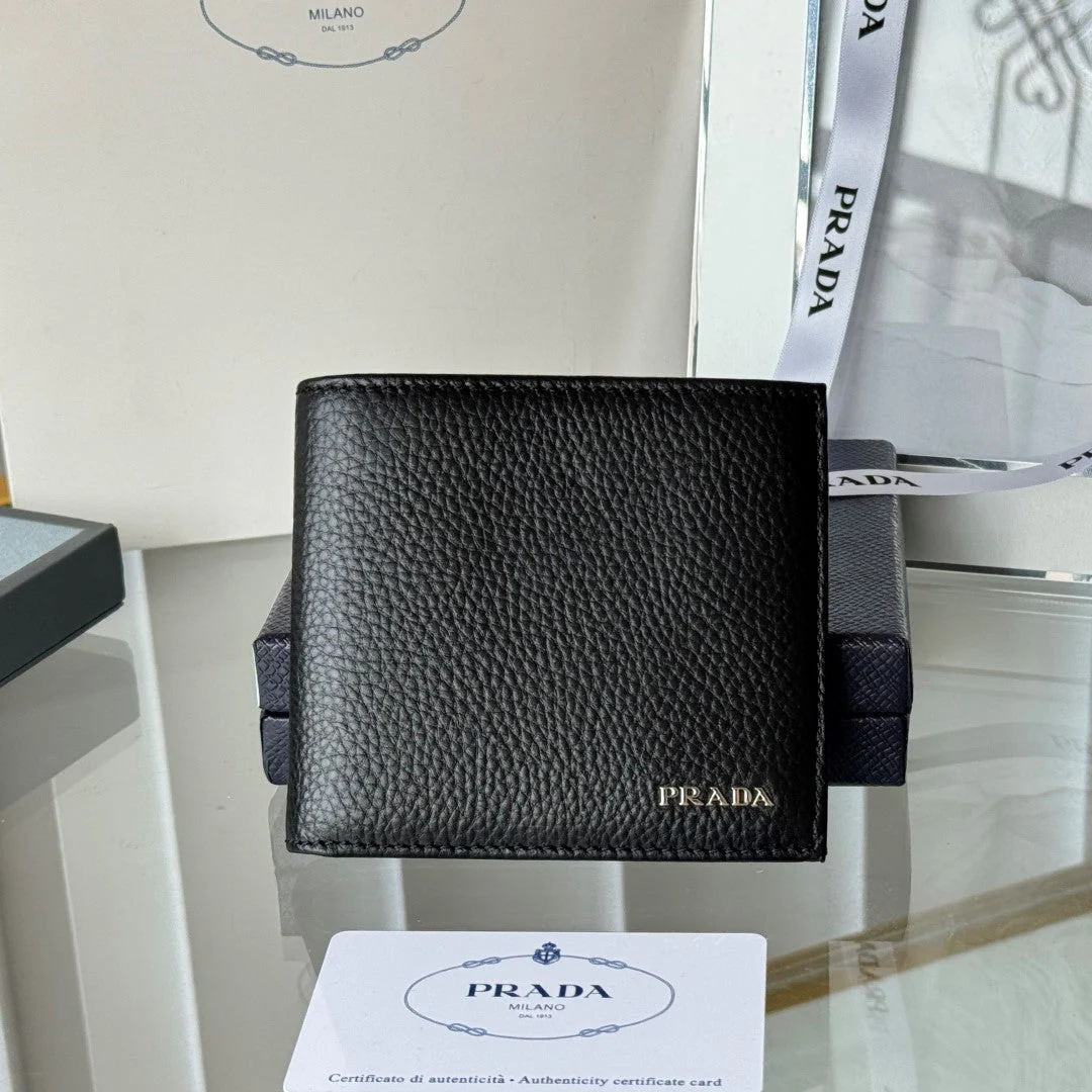 Prada 2M0513 Wallet 11cm Black lychee-grained cowhide HW