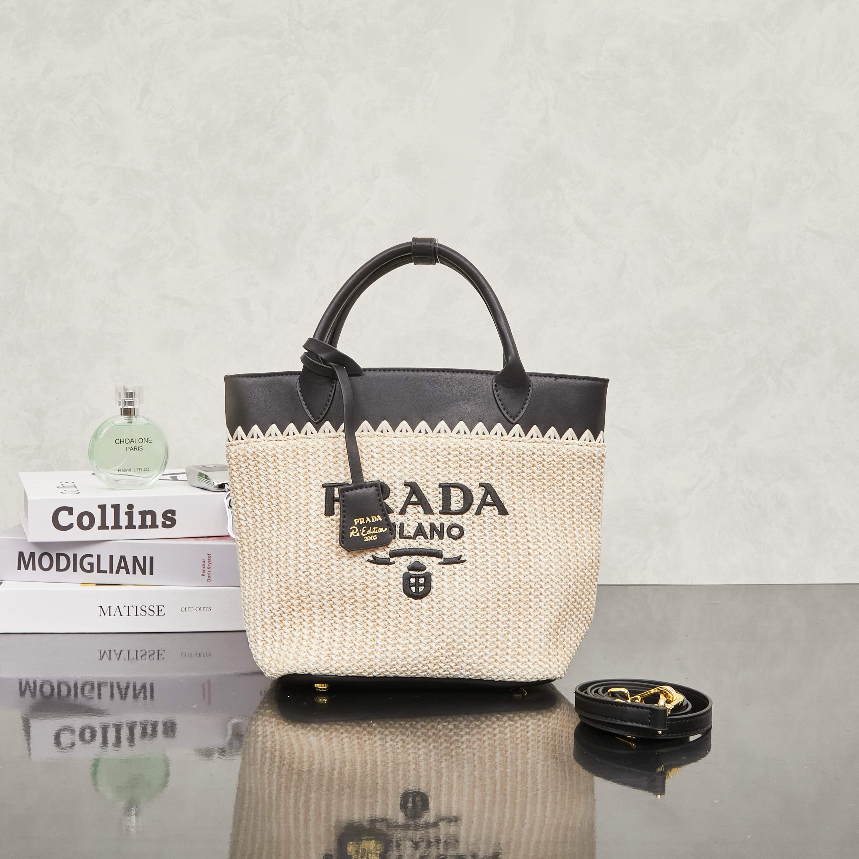 Prada Re-Edition Small Raffia Tote Bag