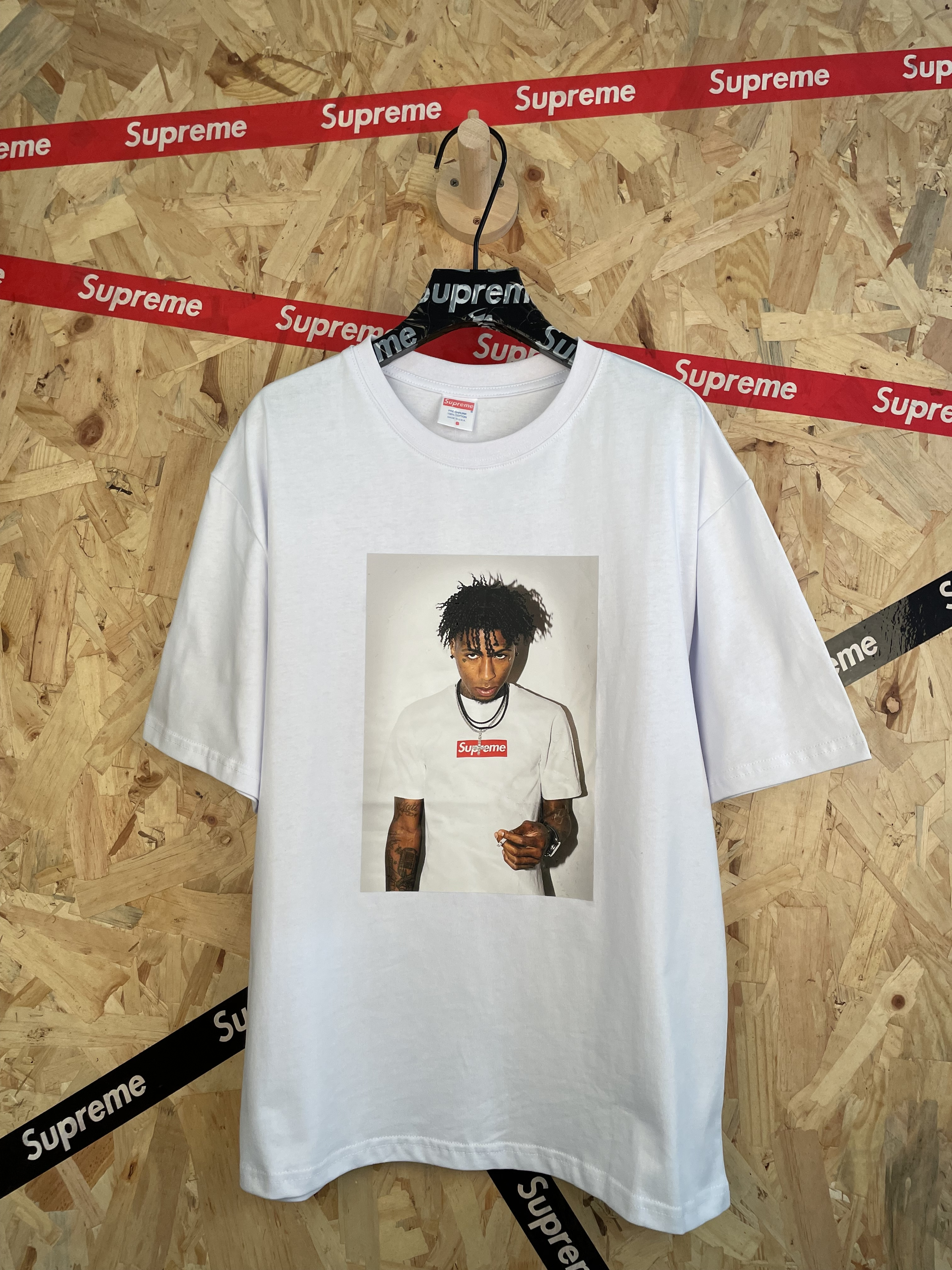 White base, dirty braids, rapper, printed short-sleeved T-shirt