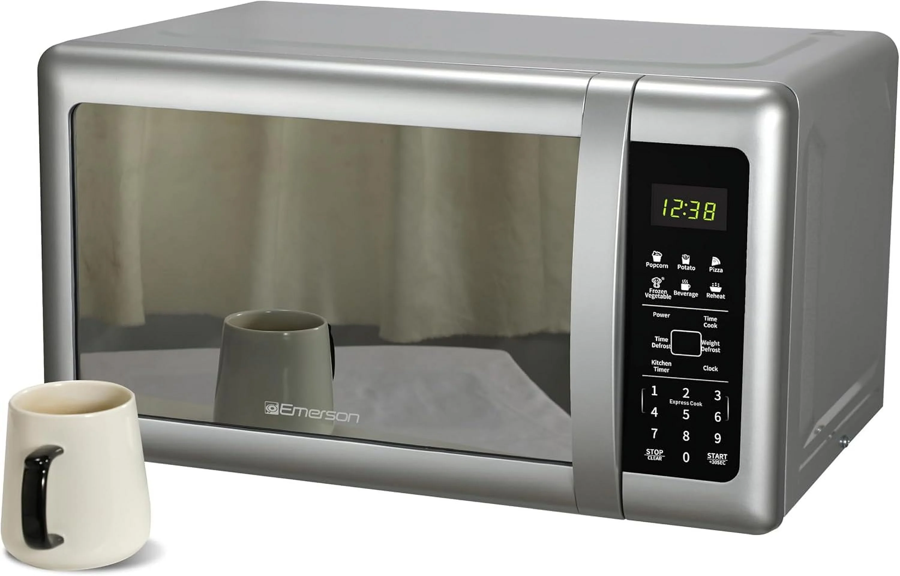Emerson 0.7 Cu Ft Silver Mirror Finish, Countertop Microwave Oven, MW7601SL